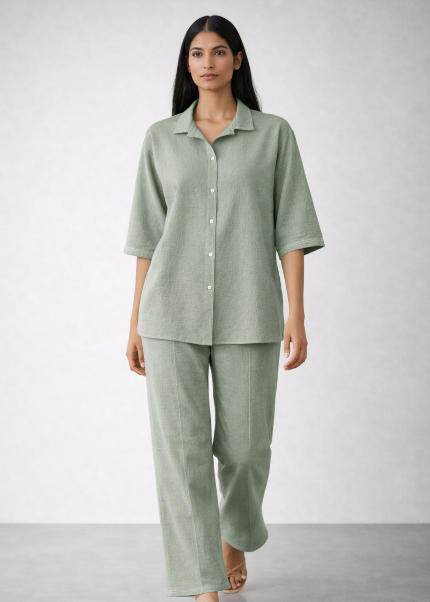 seersucker Trousers in Olive green