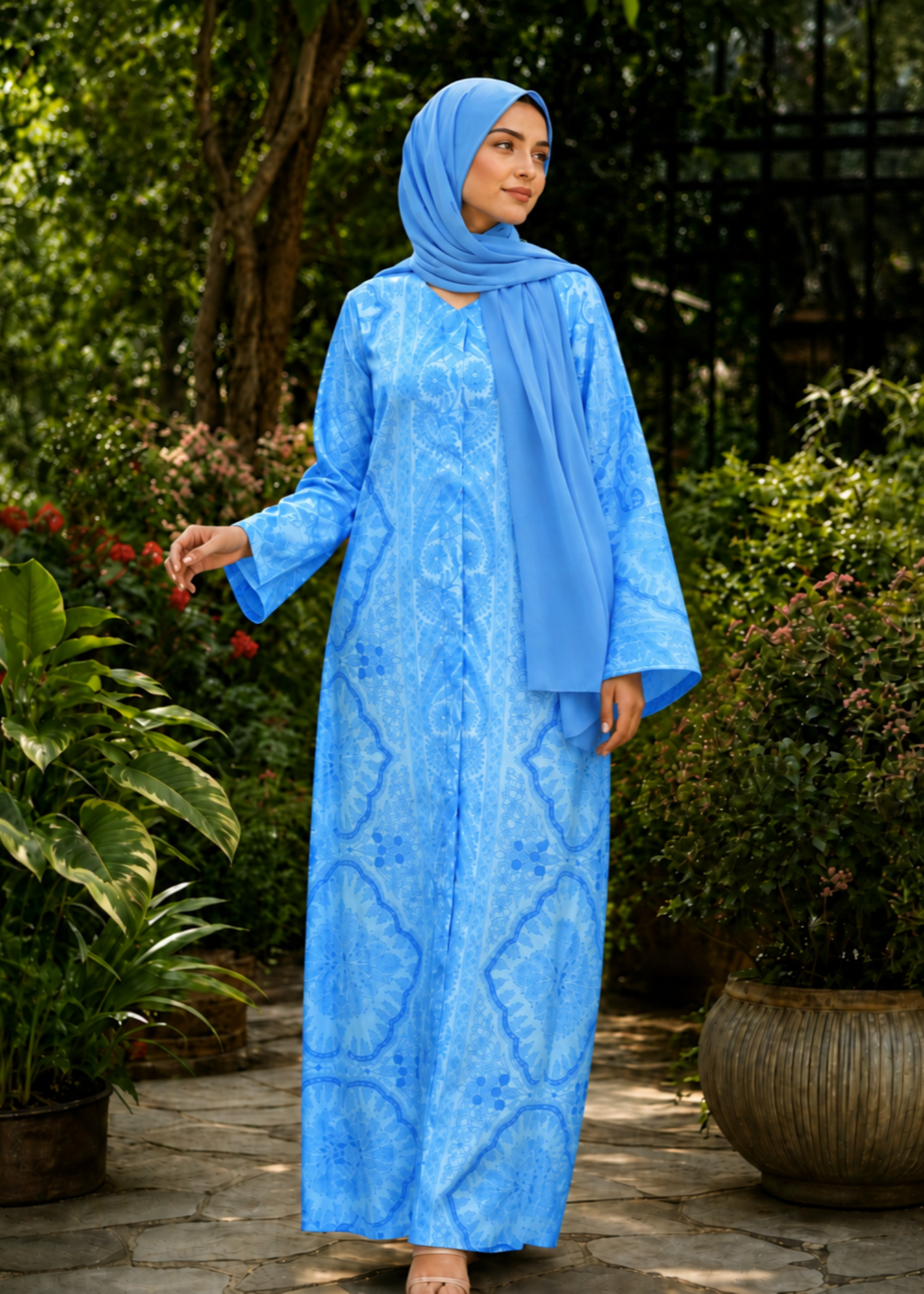 silk georgette Abaya in Baby blue