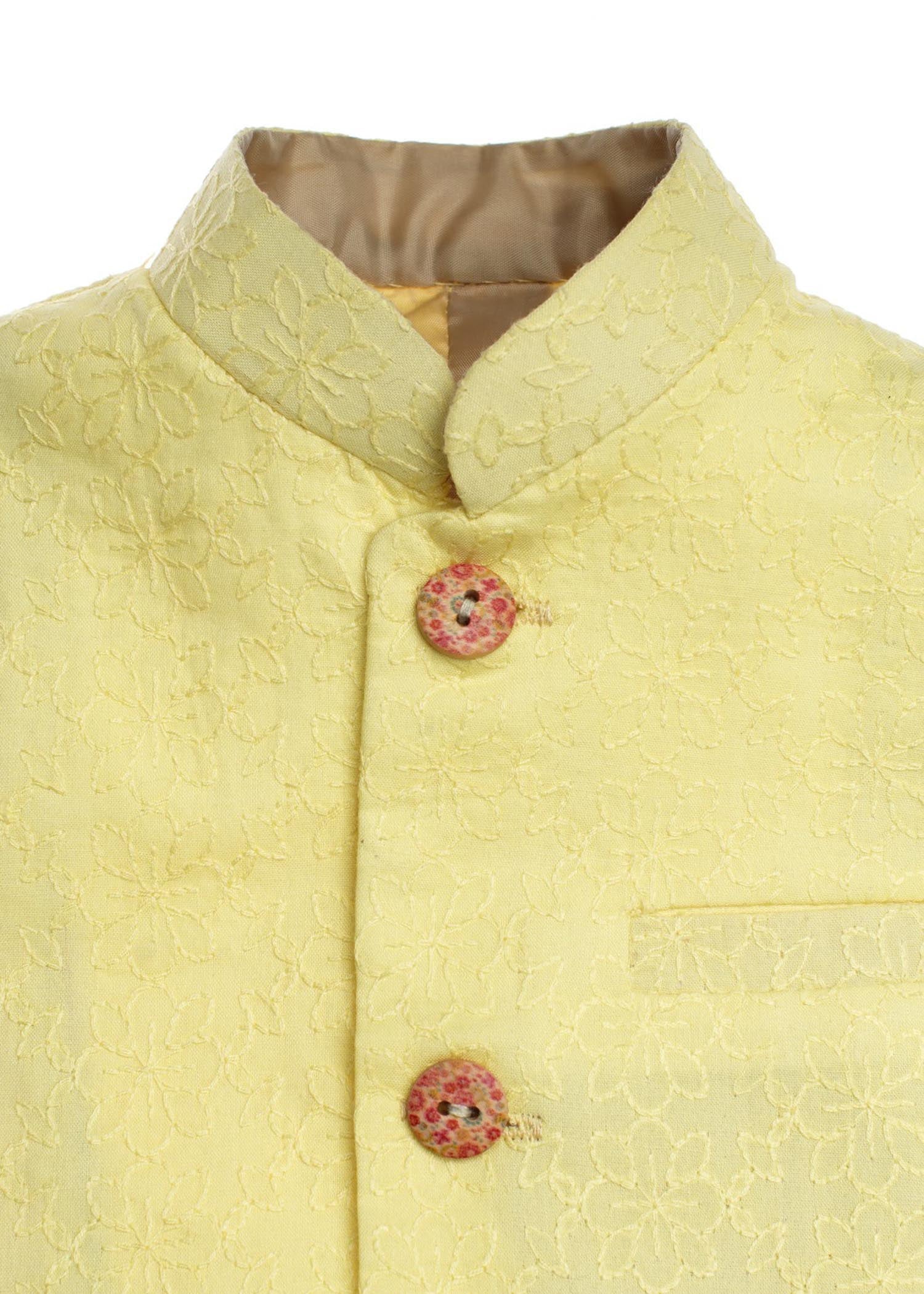 chikankari cotton Waistcoat in Yellow