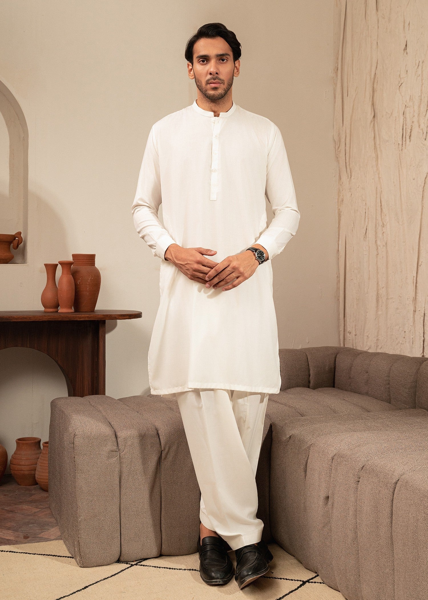 wash & wear Shalwar Kameez in Ivory by Buraq