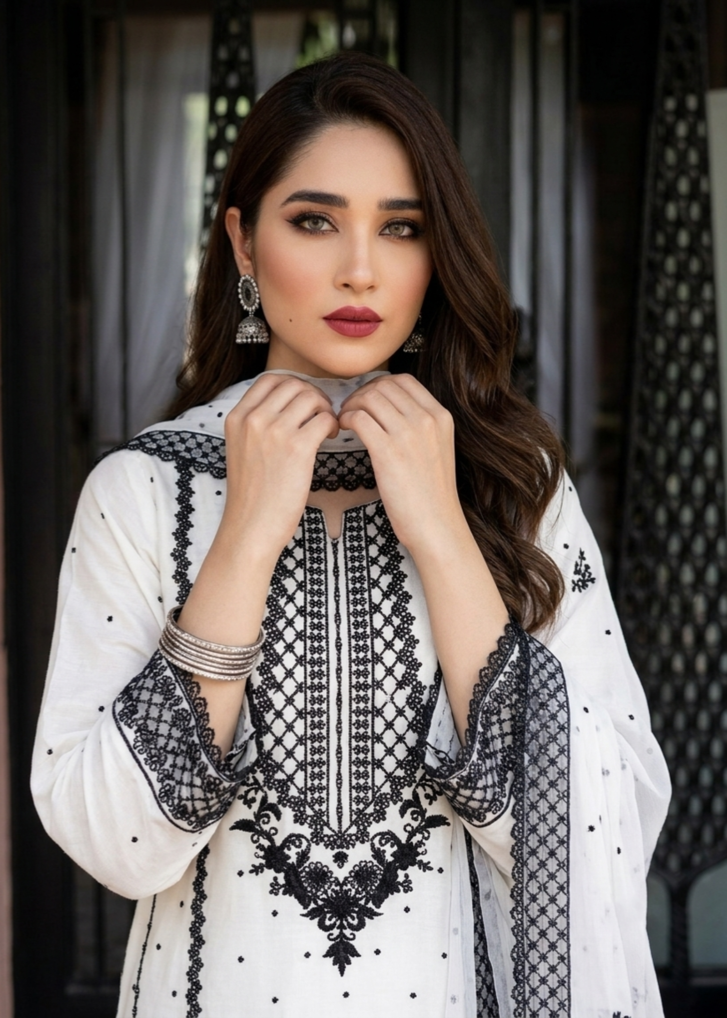 chiffon Kurta Set in White