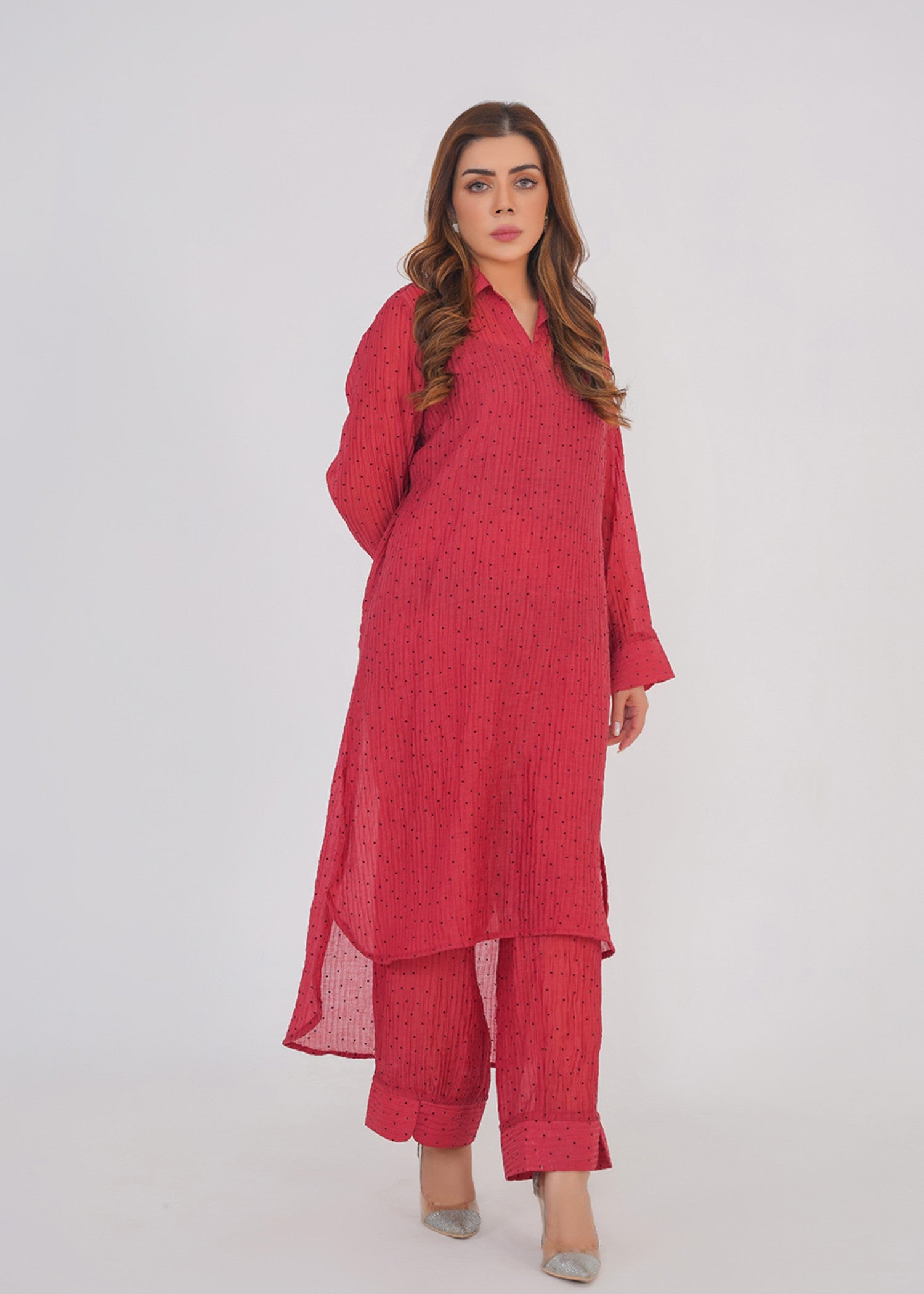 pure silk chiffon Kurta Set in Black, red