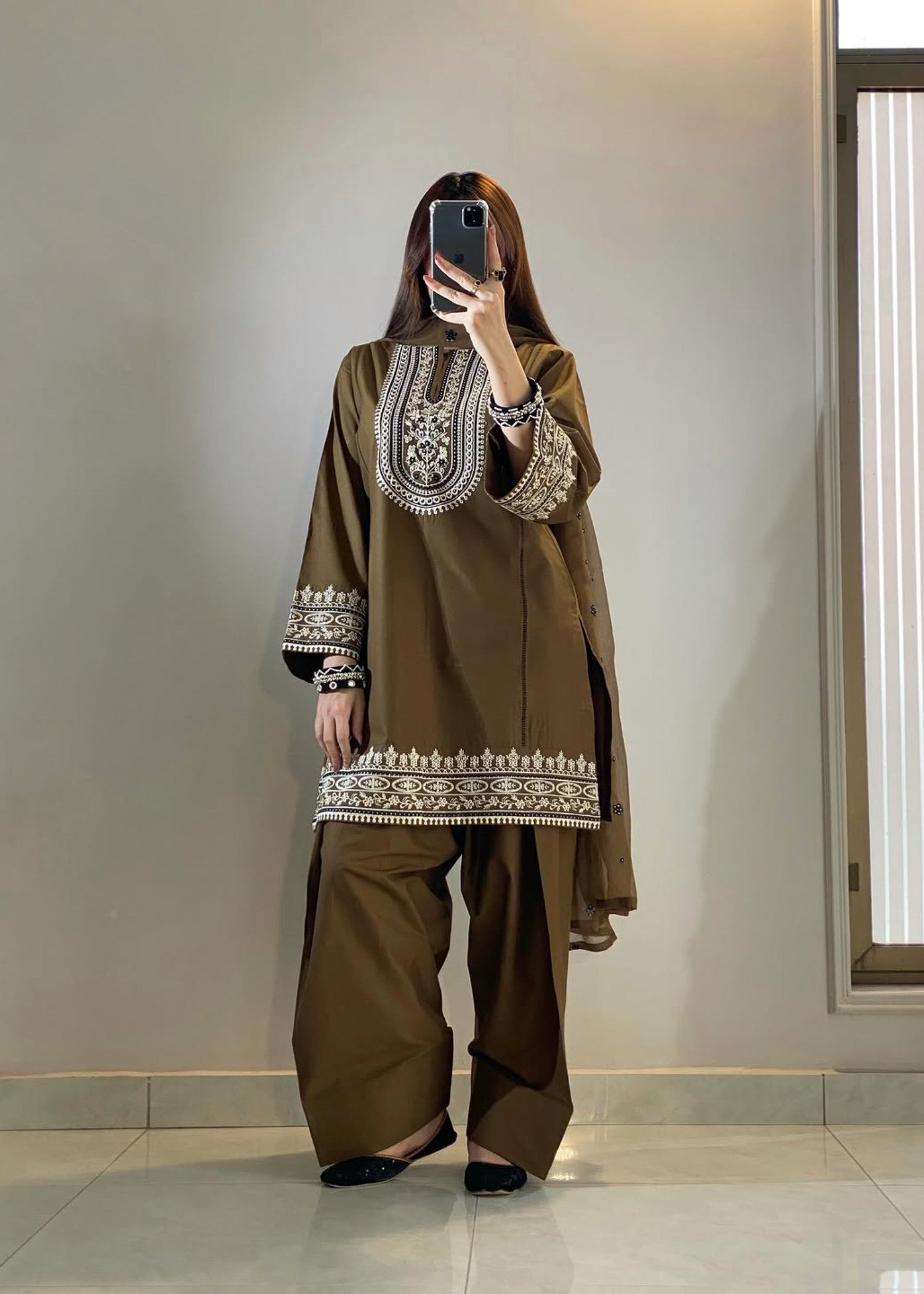 cotton Kurta Set in Earth brown