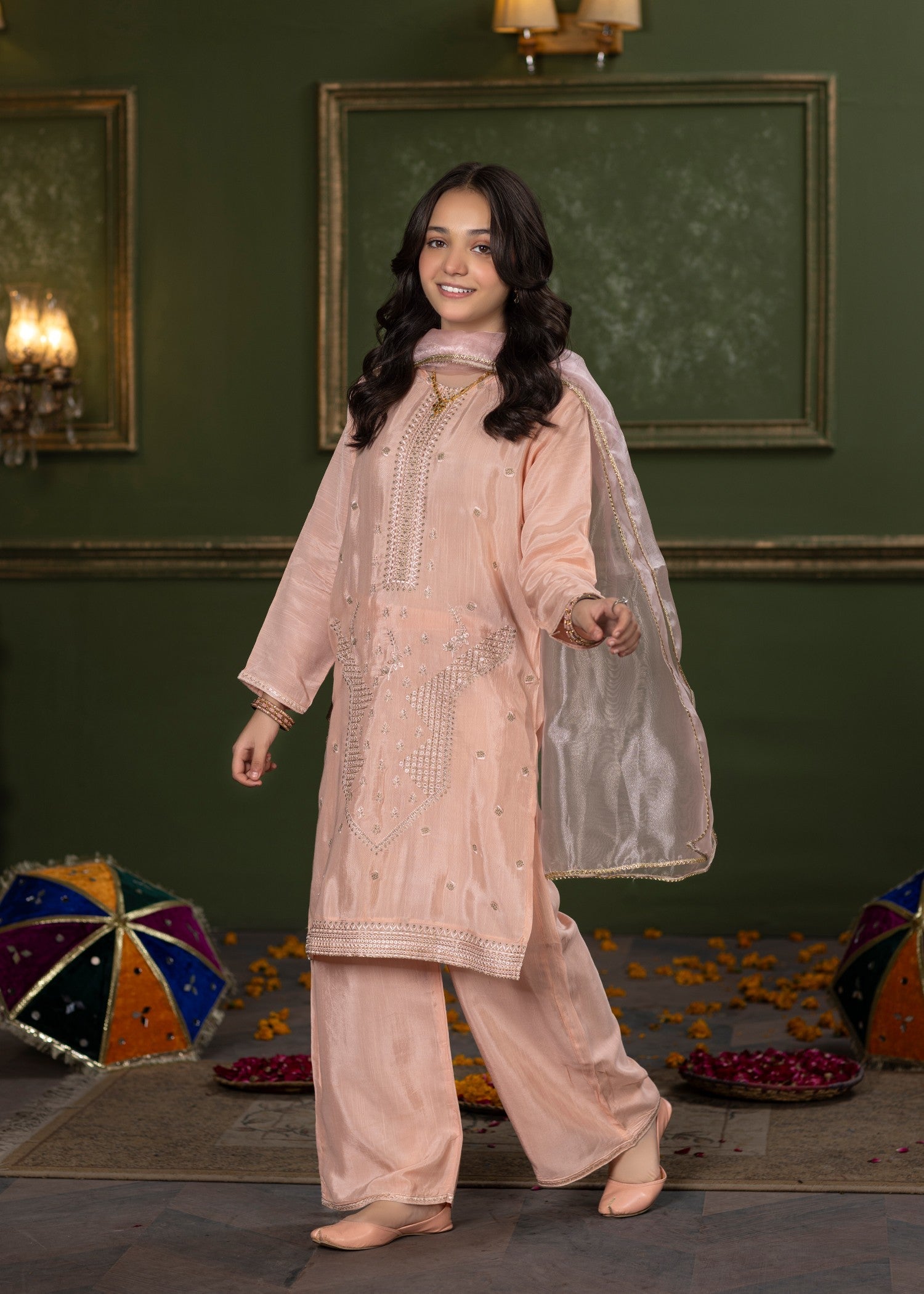 viscose raw silk Kurta Set in Peach pink