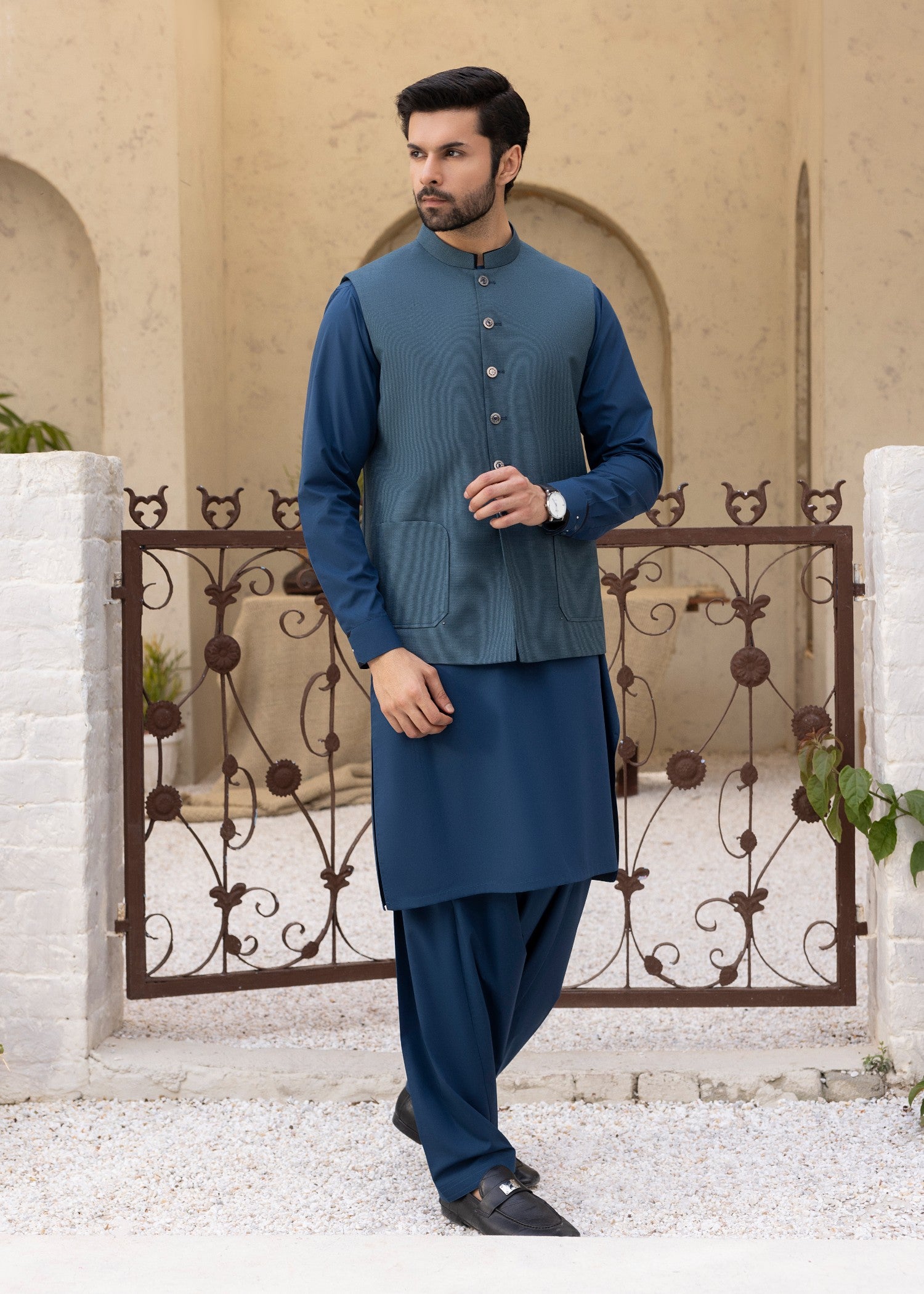 suiting Waistcoat in Steel blue by Black Pearl
