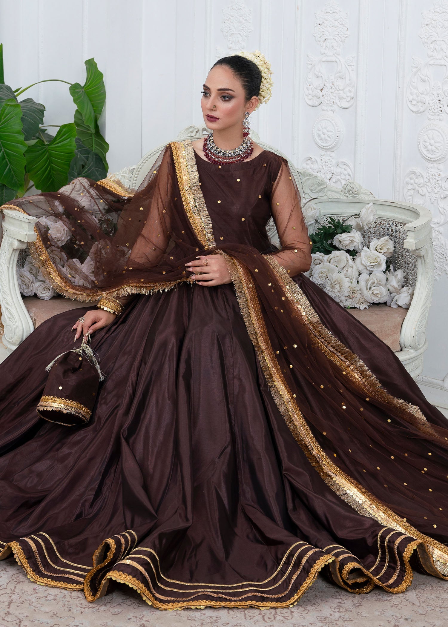 cotton silk Pishwas in Brown