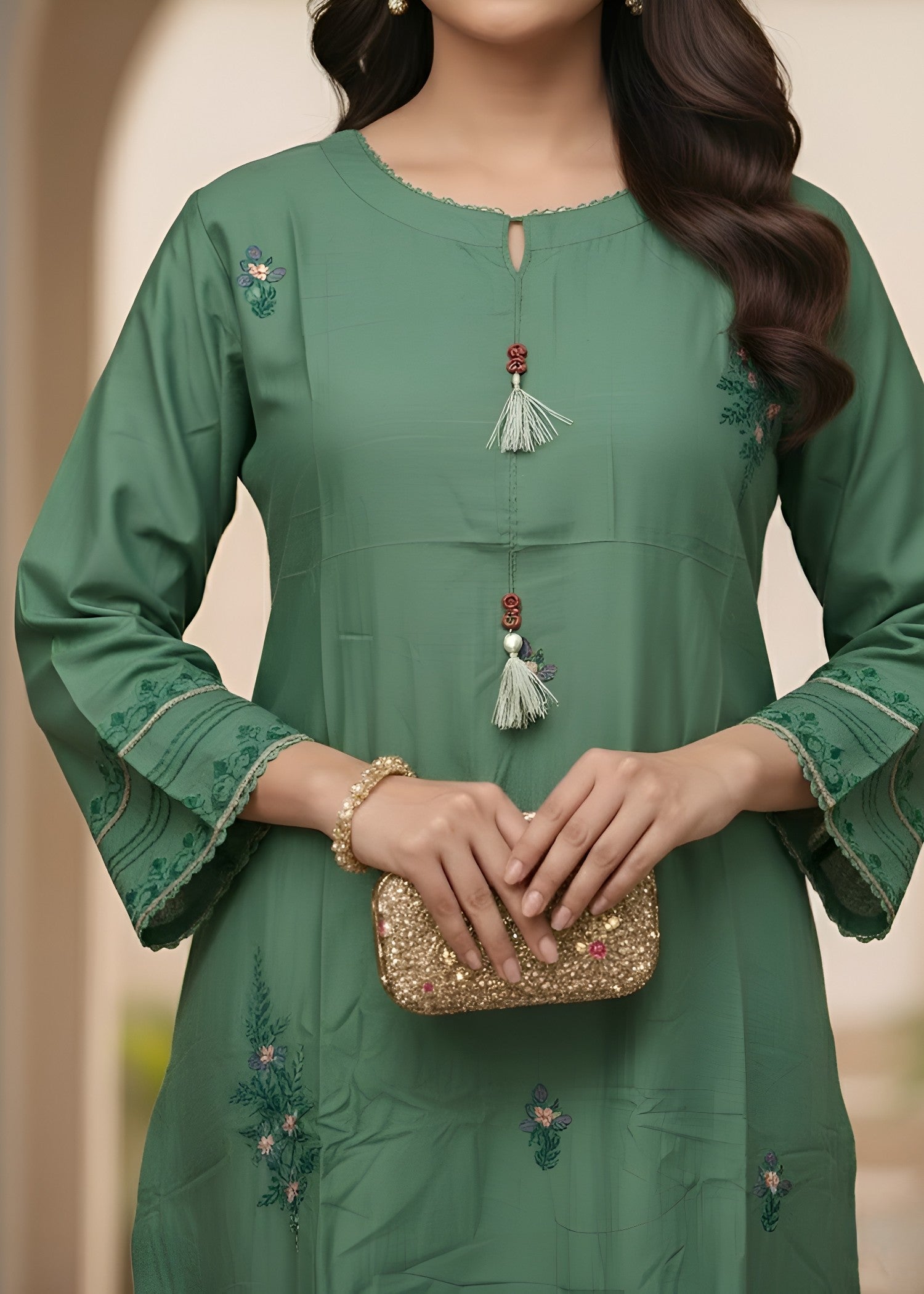 linen Kurta Set in Pistachio green