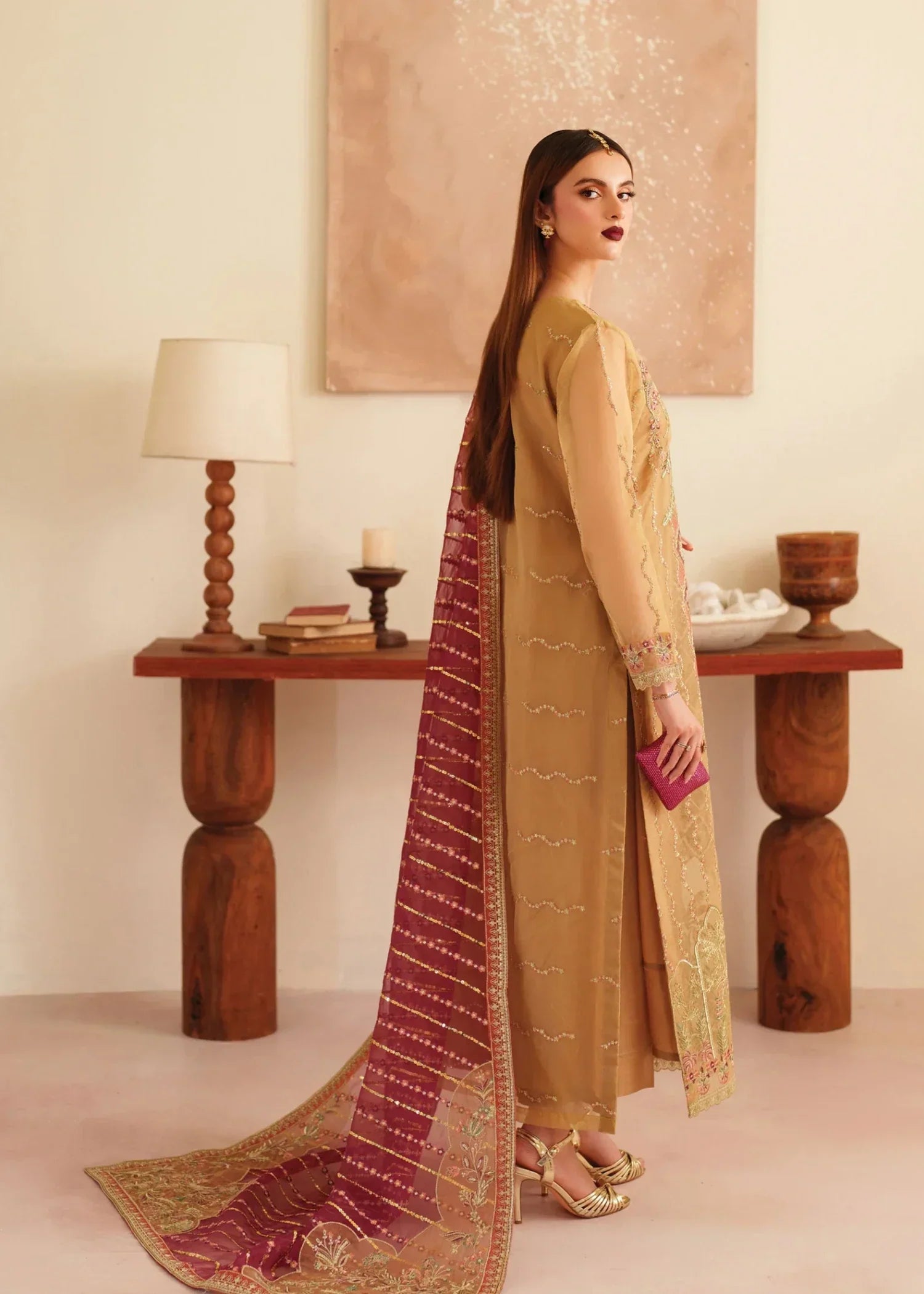 organza Kurta Set in Gold