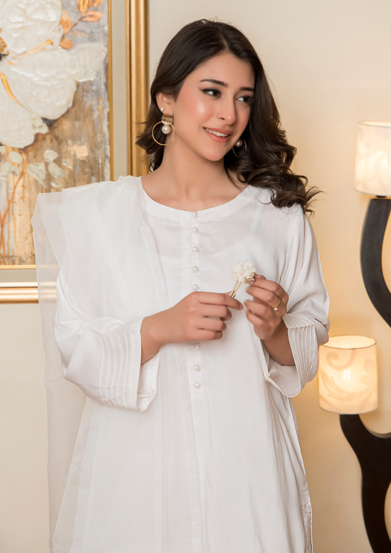 viscose raw silk Kurta Set in White