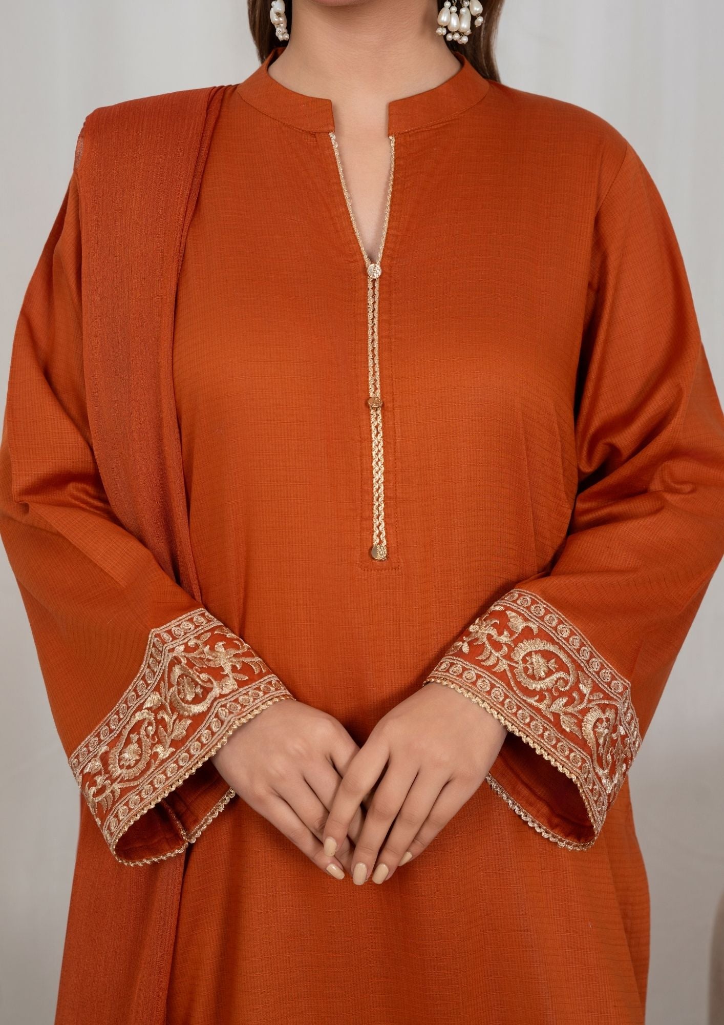 lawn Kurta Set in Rust orange