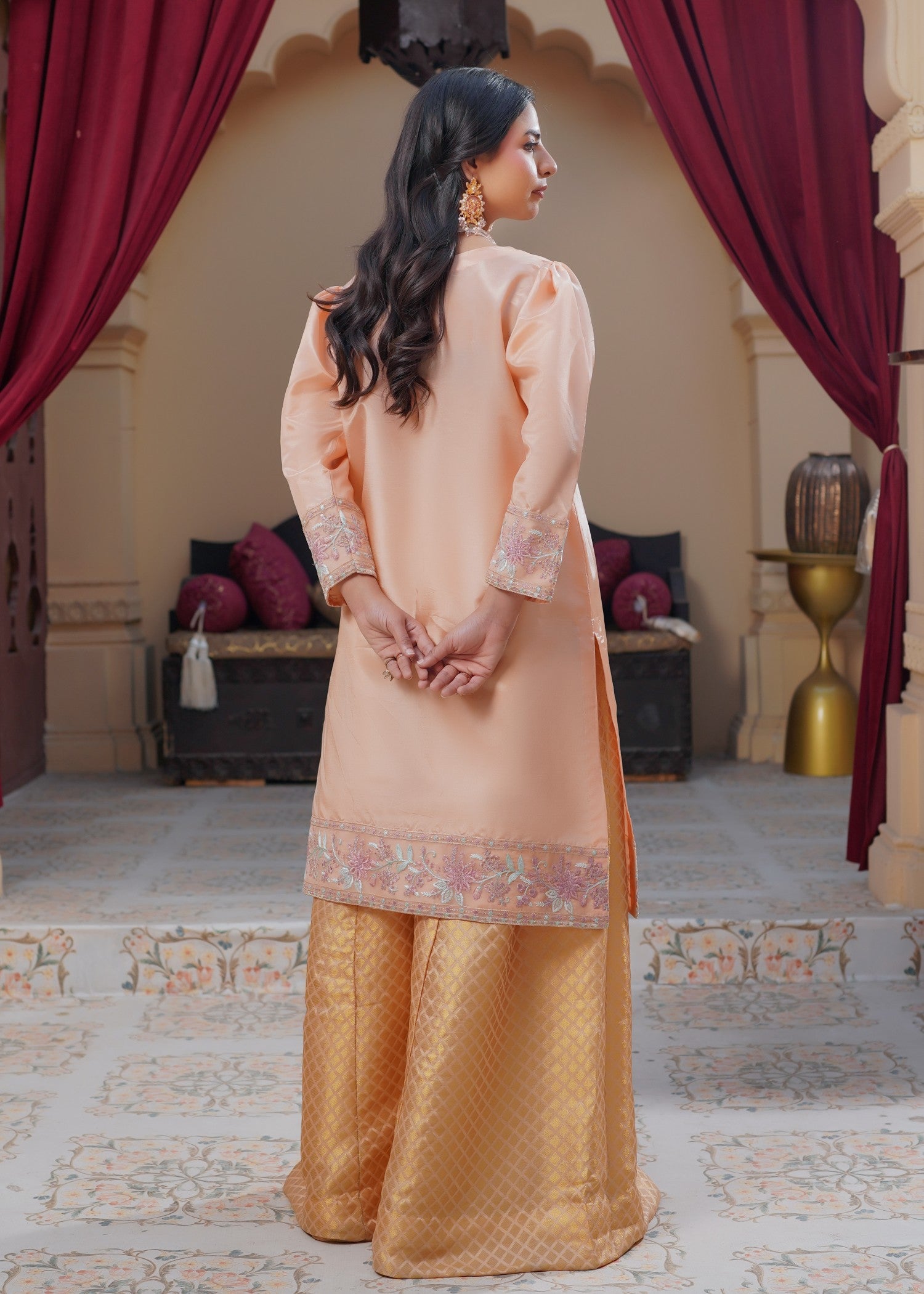 silk Sharara in Peach pink