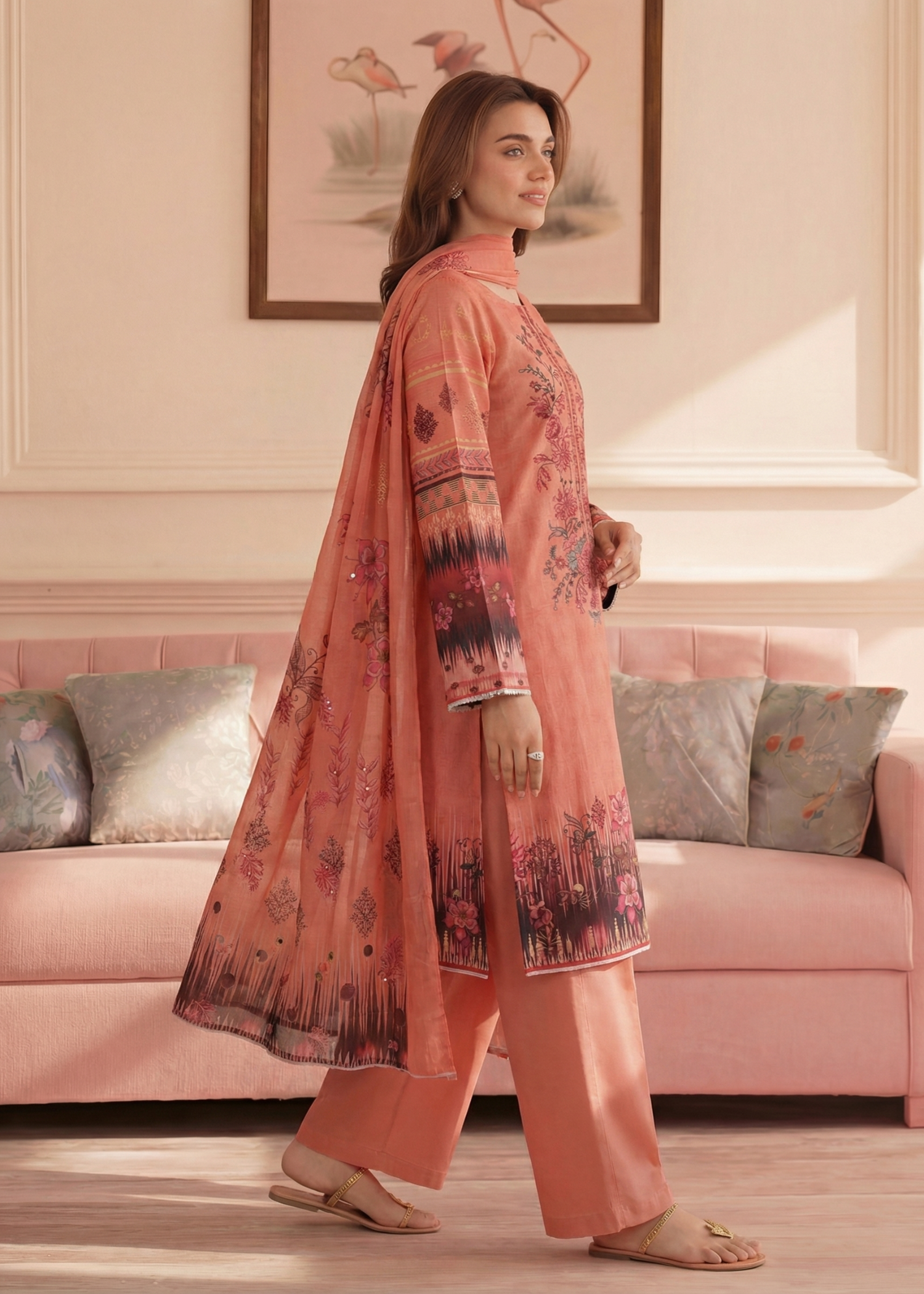 viscose Unstitched in Coral orange