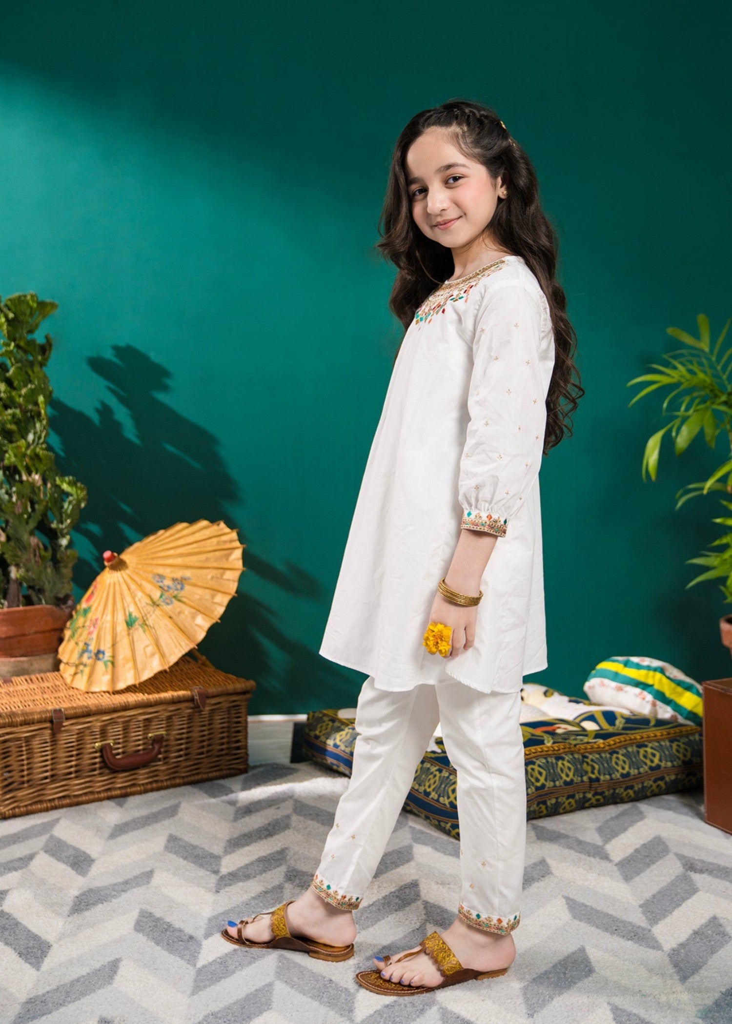 cotton Short Frock in Off-white