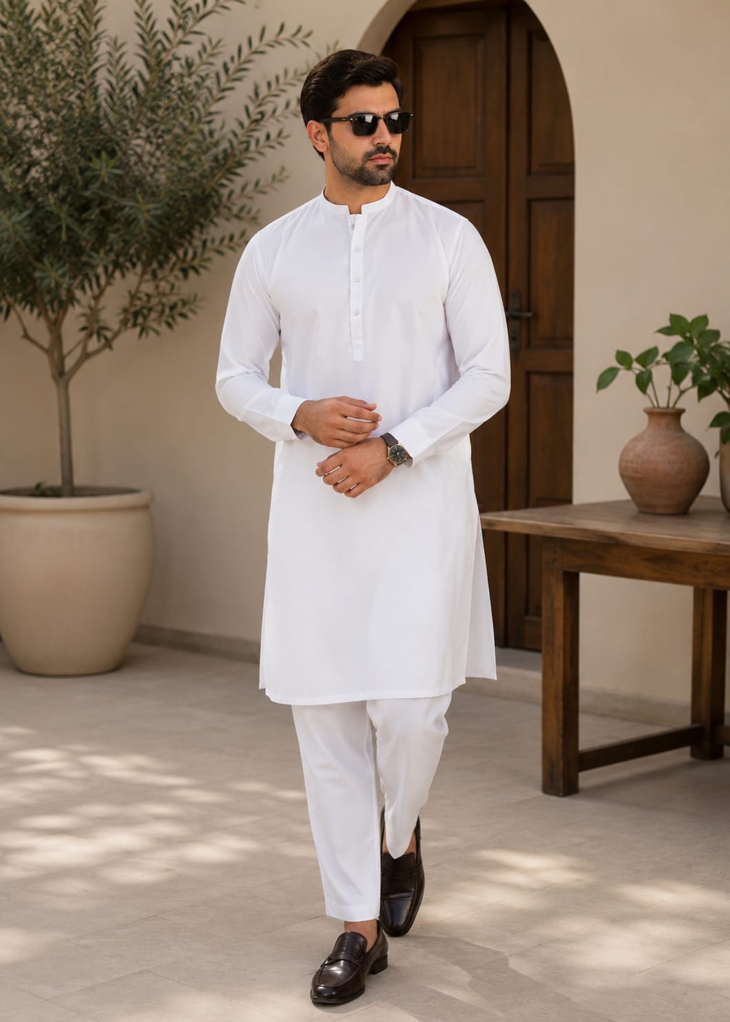 wash & wear Kurta Set in White by Hassan Jee Men