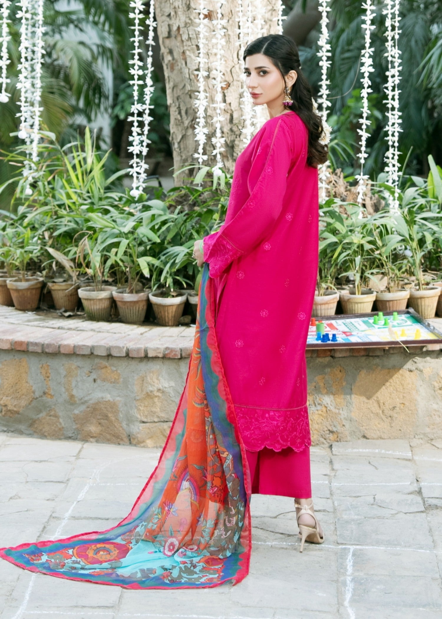 cotton Kurta Set in Shocking pink