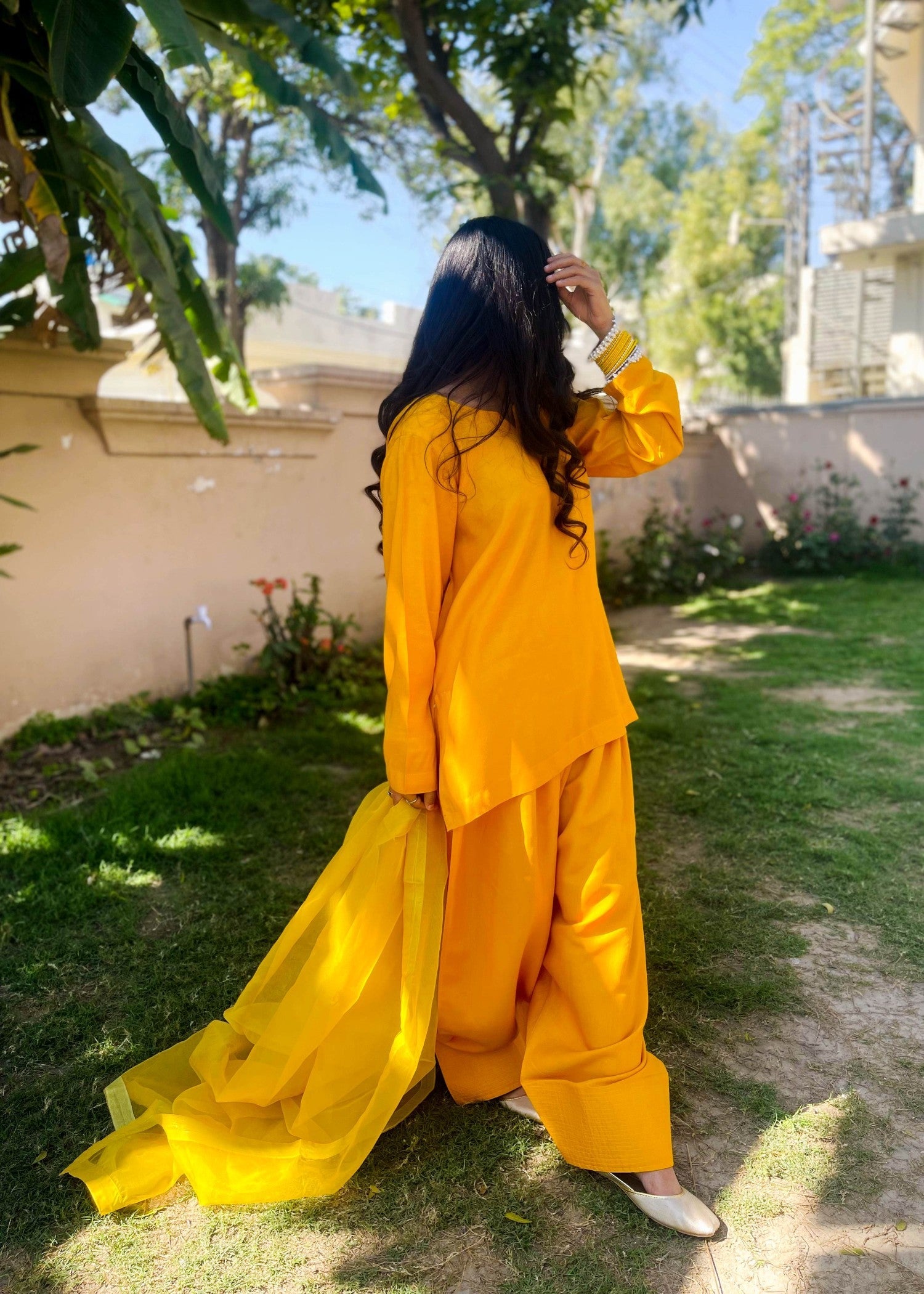 viscose raw silk Kurta Set in Mustard