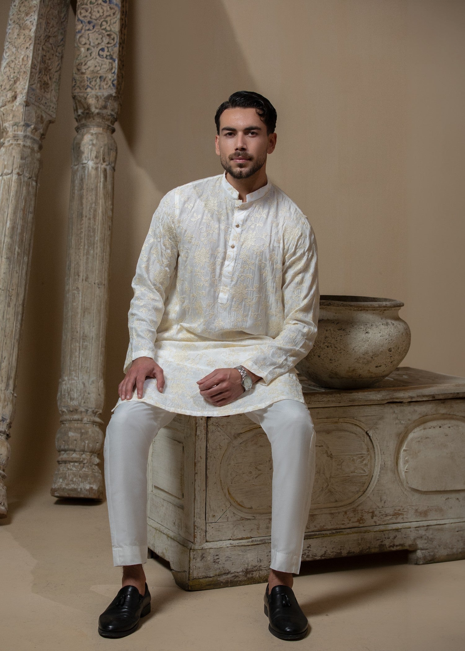 pk raw silk Kurta Set in Ivory