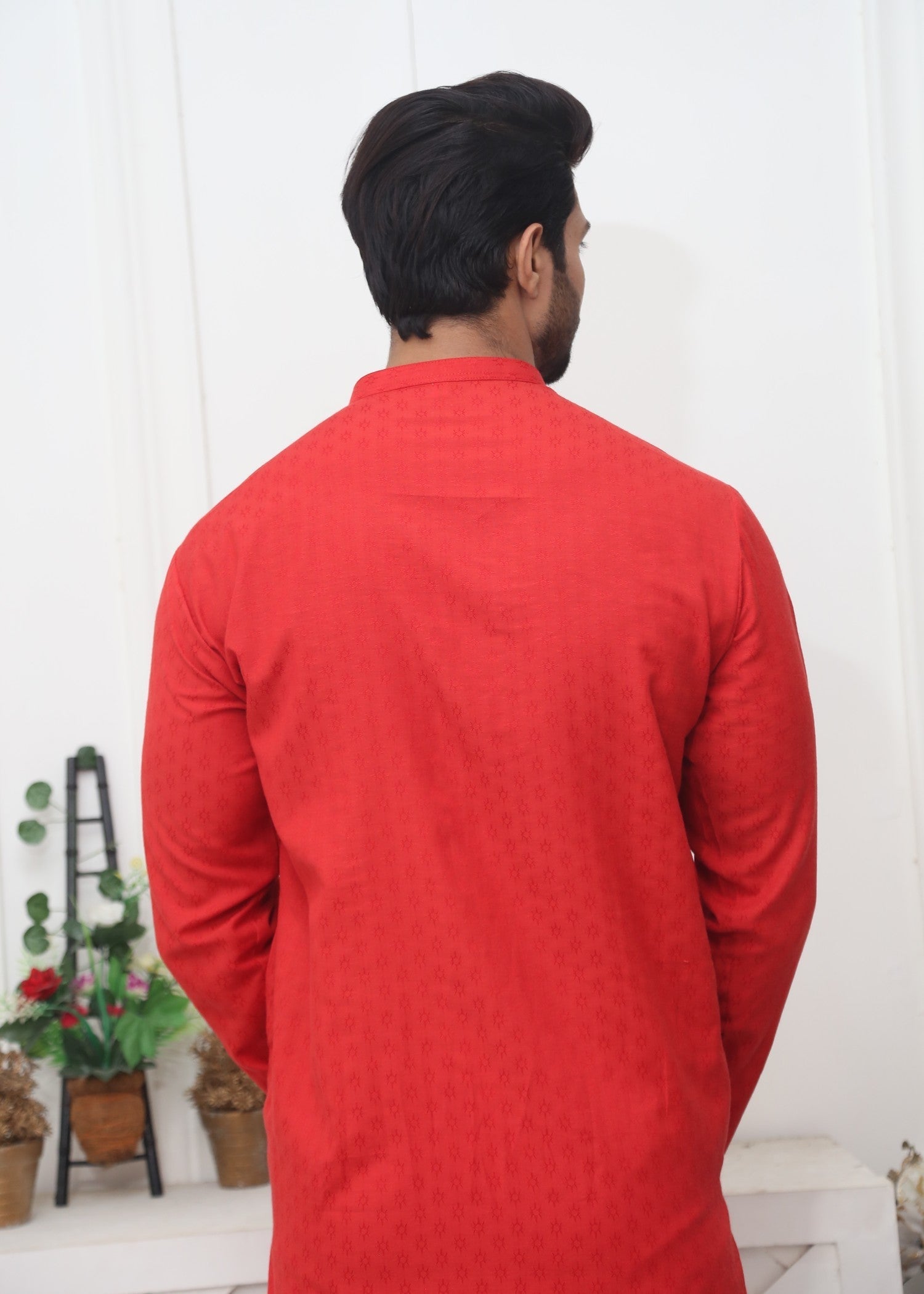 cotton jamawar Kurta in Red