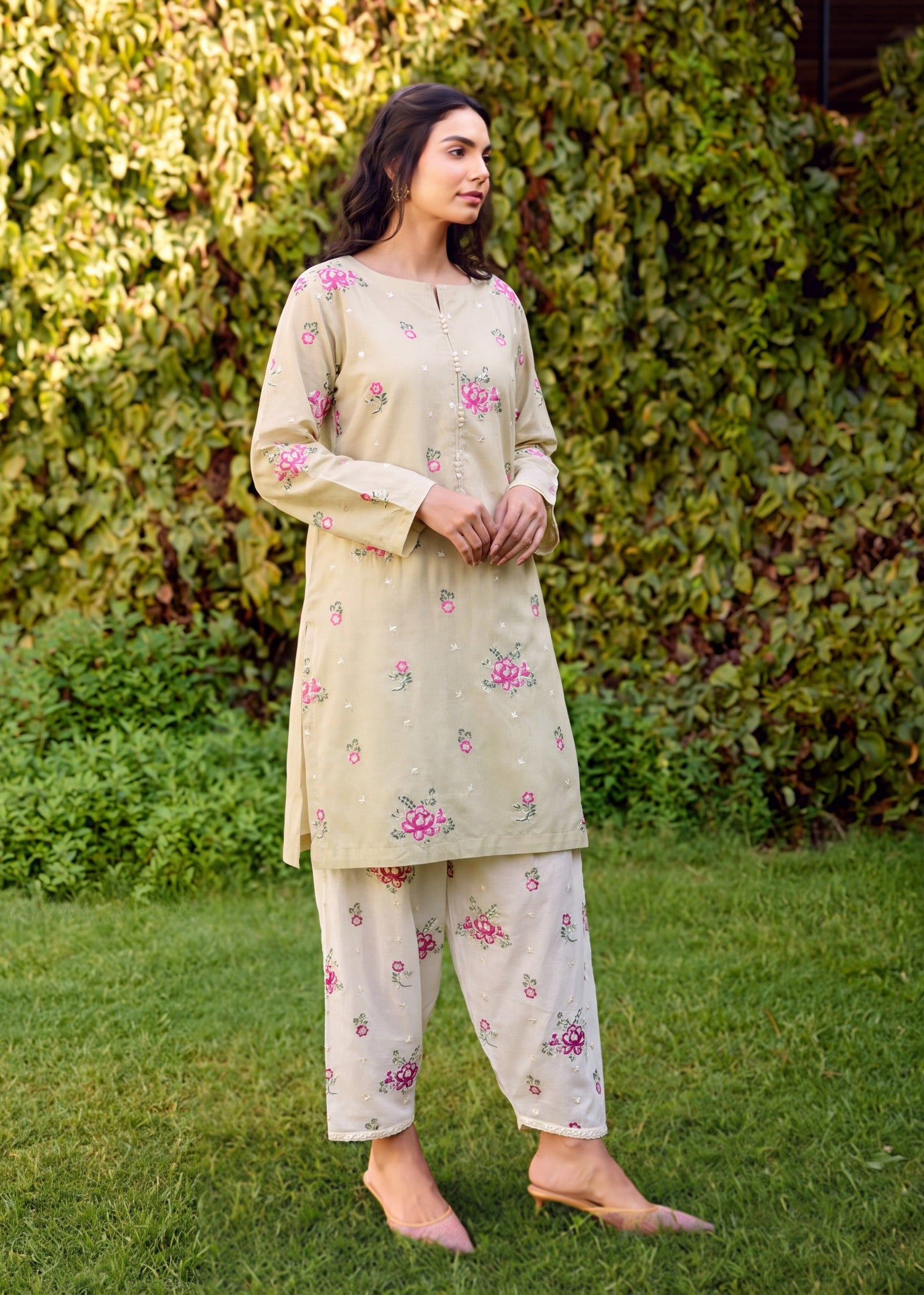 lawn Kurta Set in Khaki brown