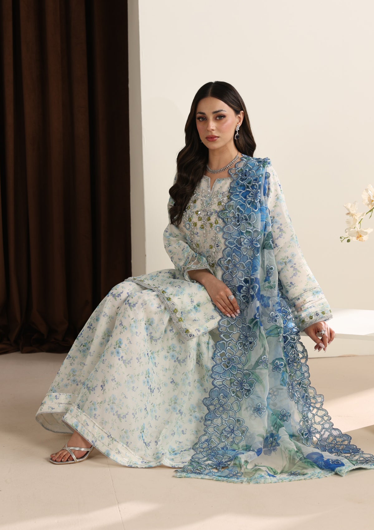 organza Kurta Set in Sky blue
