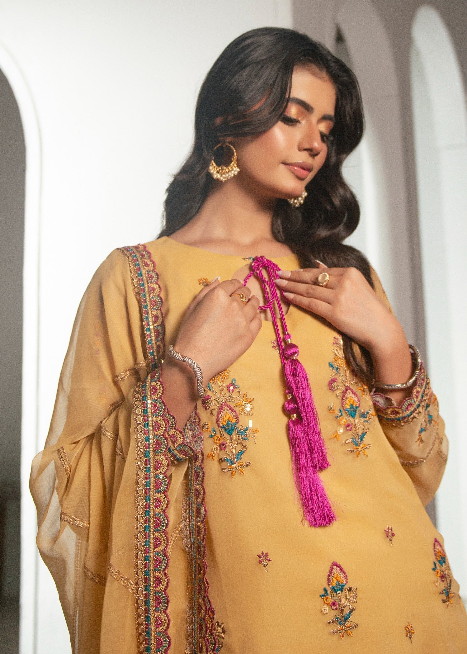 chiffon Kurta Set in Champagne