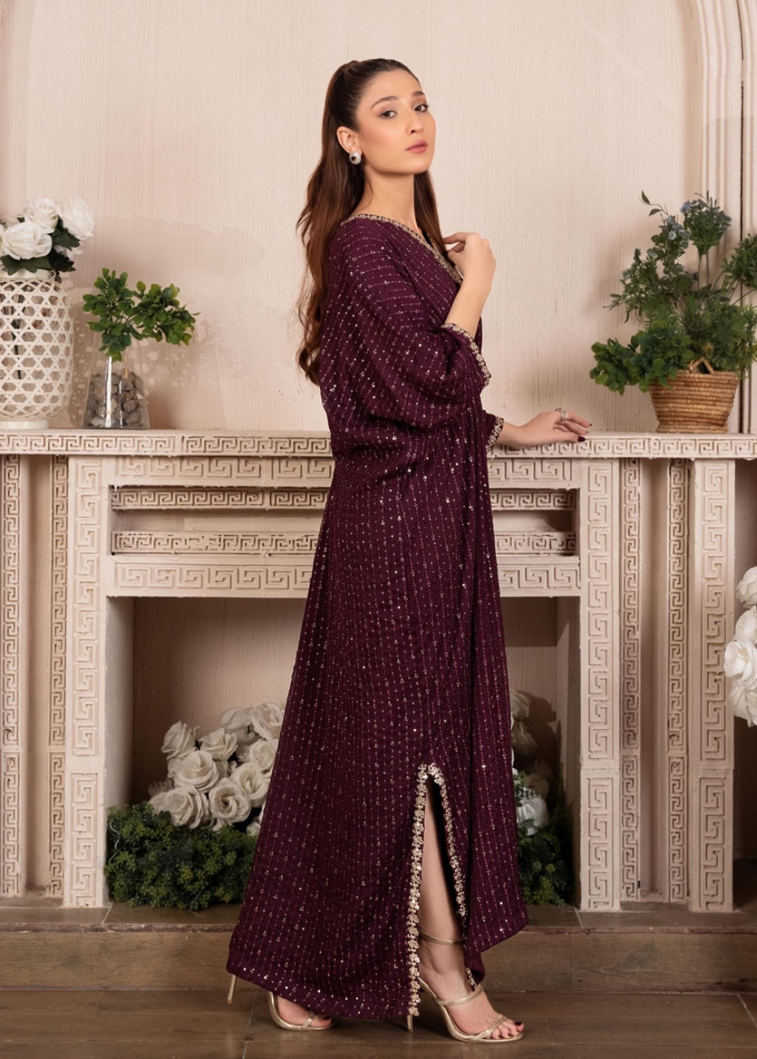 chiffon Kaftan in Plum