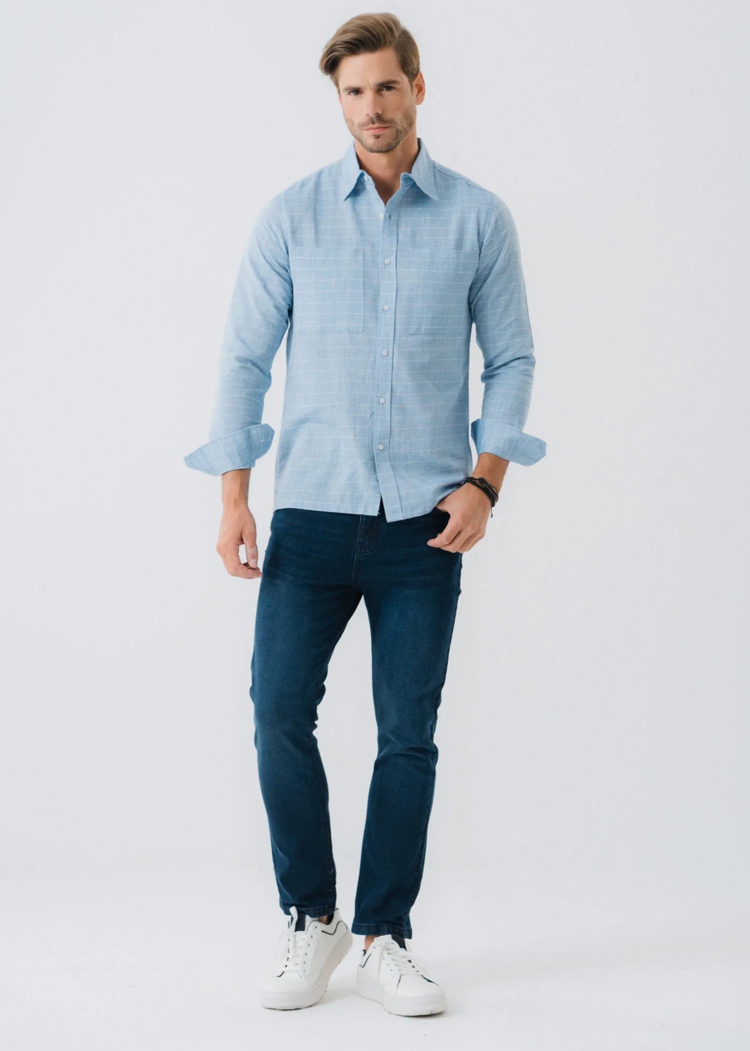 twill cotton Casual Shirt in Light blue