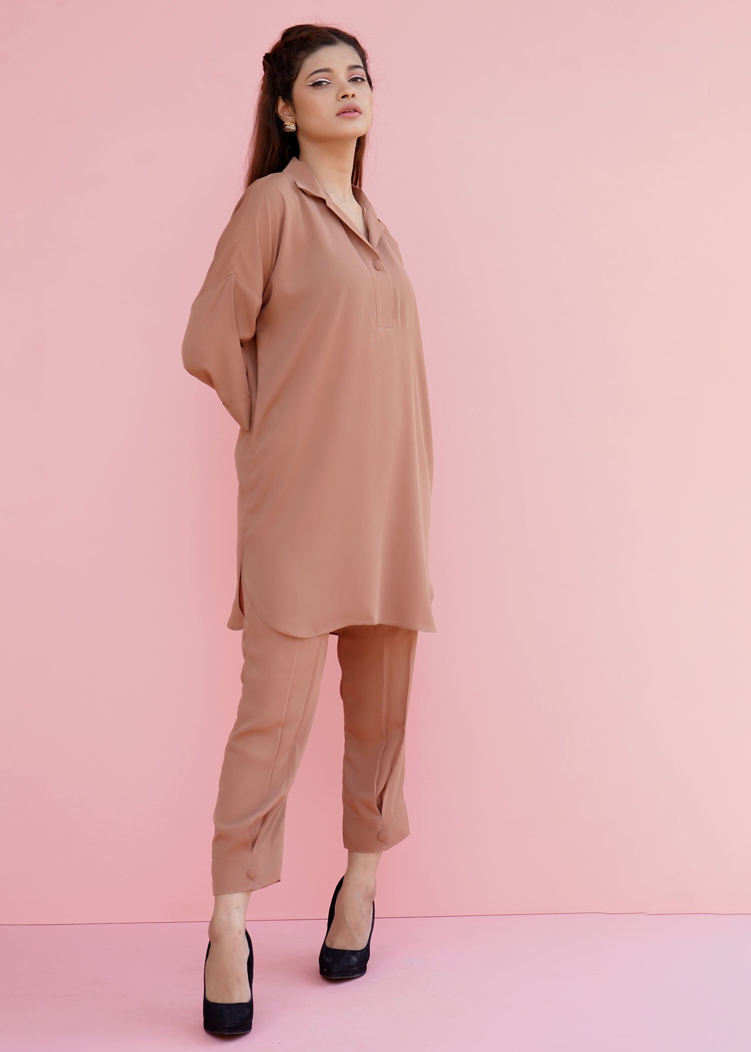 georgette Kurta Set in Chocolate brown