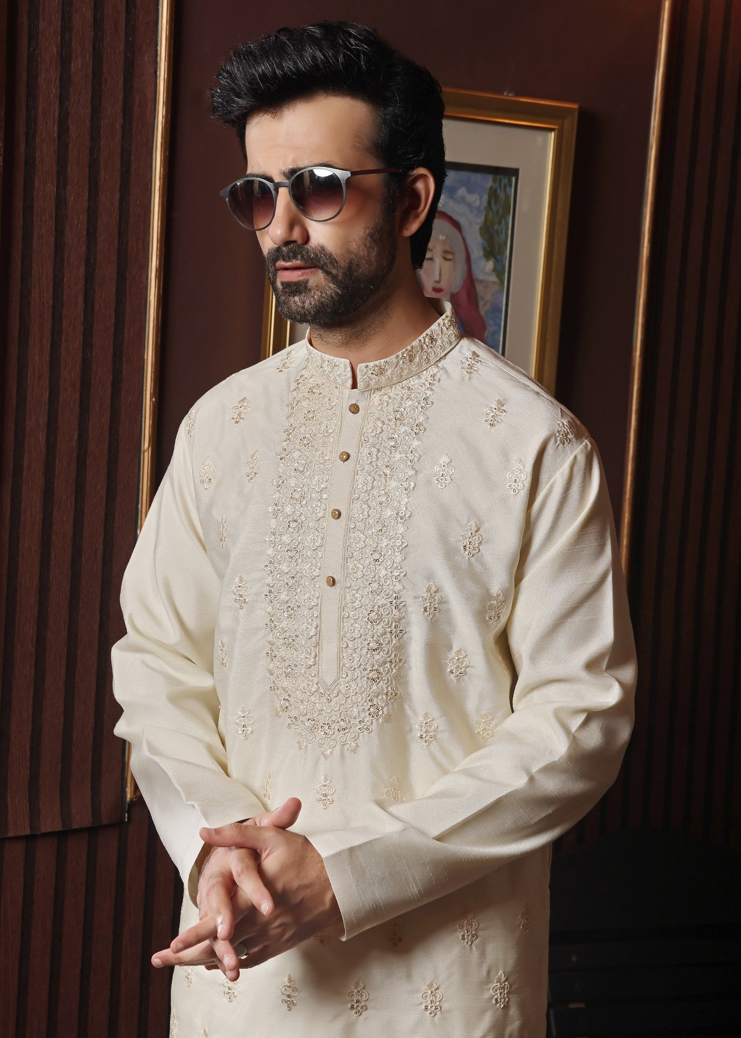 raw silk Kurta Set in Ivory
