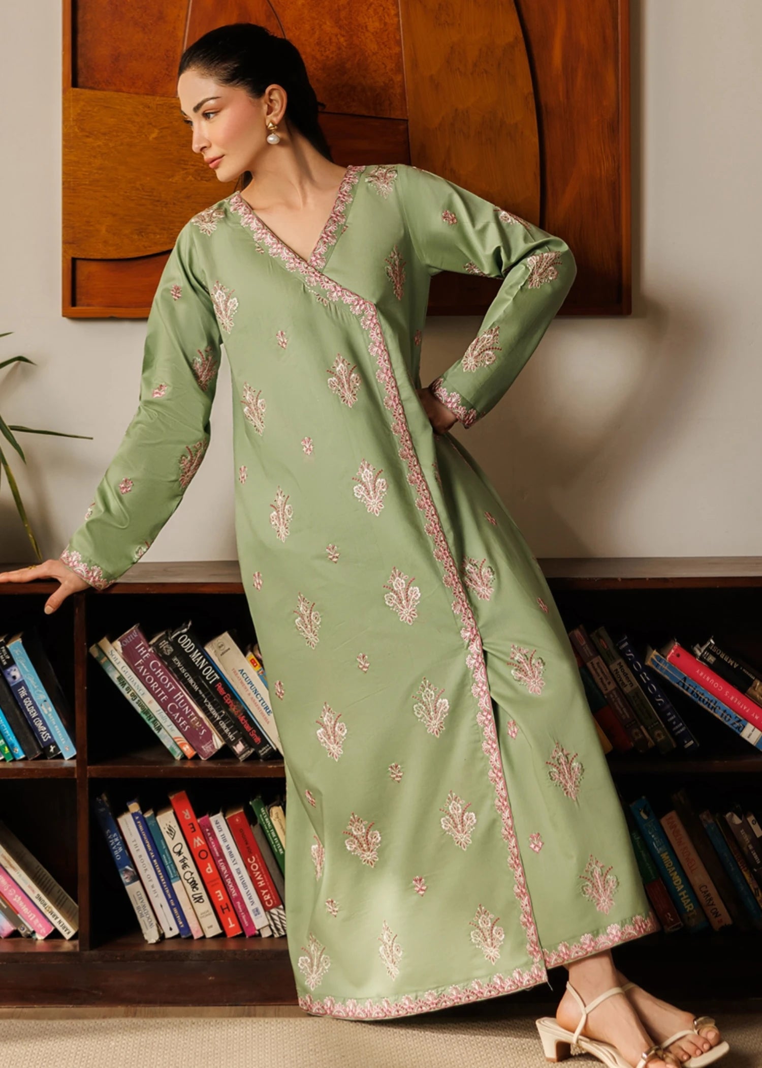 lawn cotton Angrakha in Pistachio green