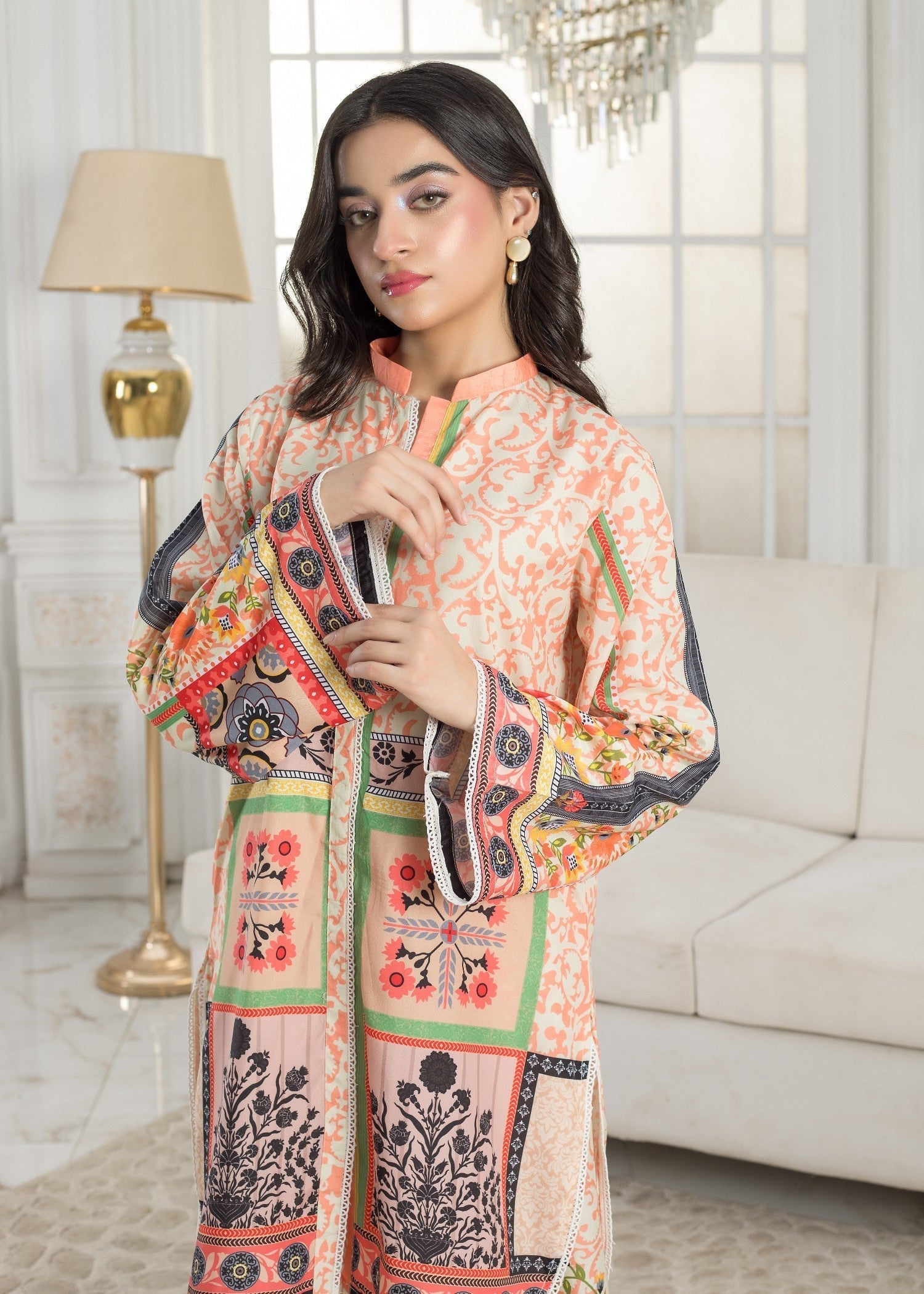 polyester crepe Co Ord Sets in Peach orange