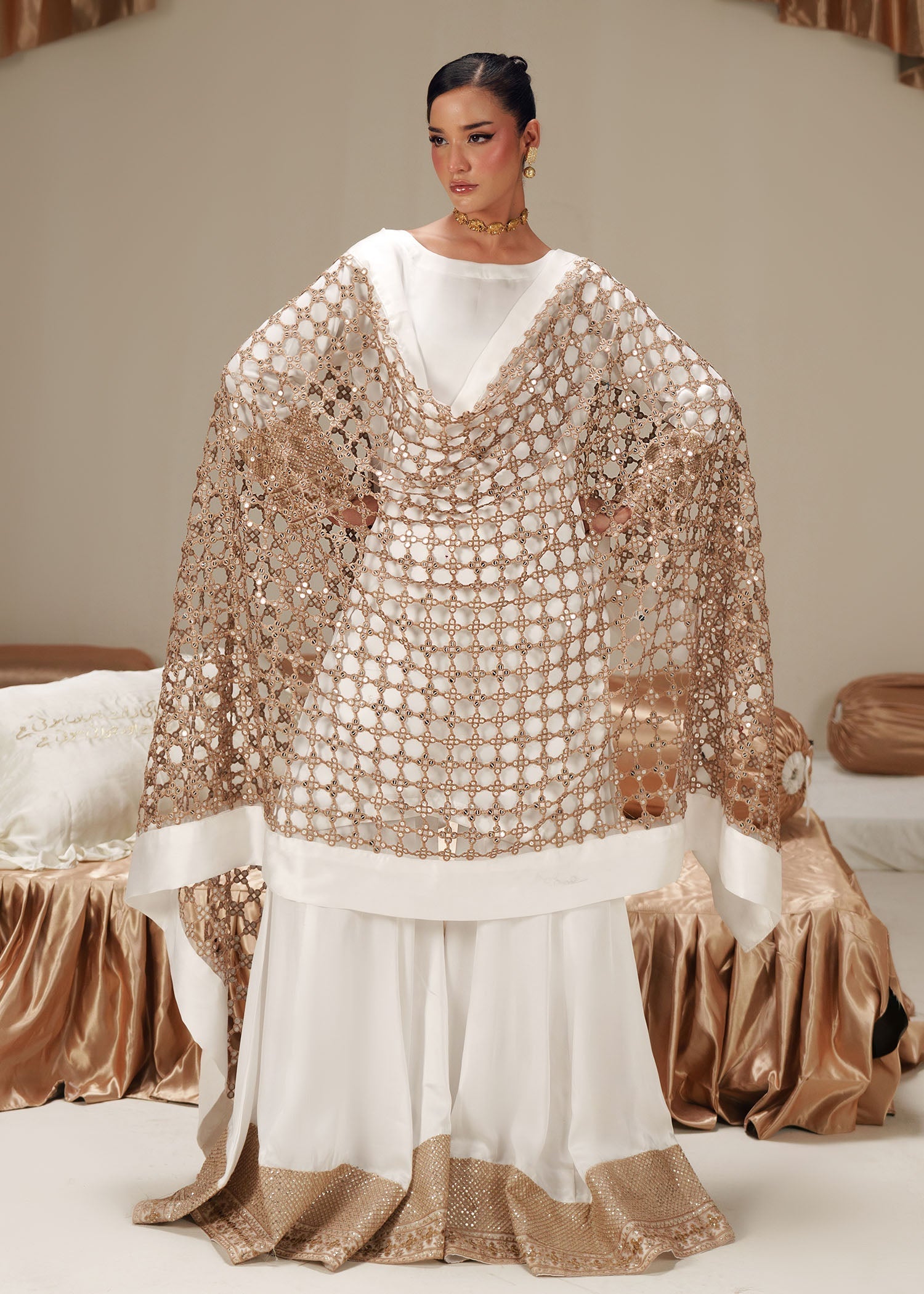 silk charmeuse Sharara in Ivory