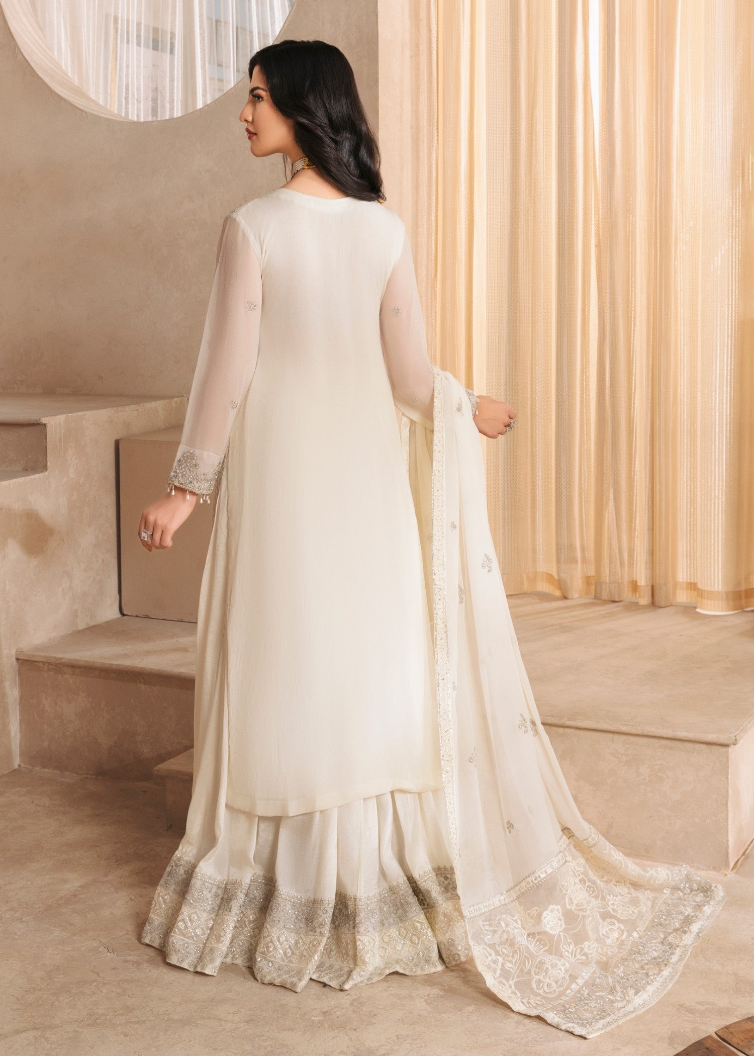 chiffon Sharara in Off-white