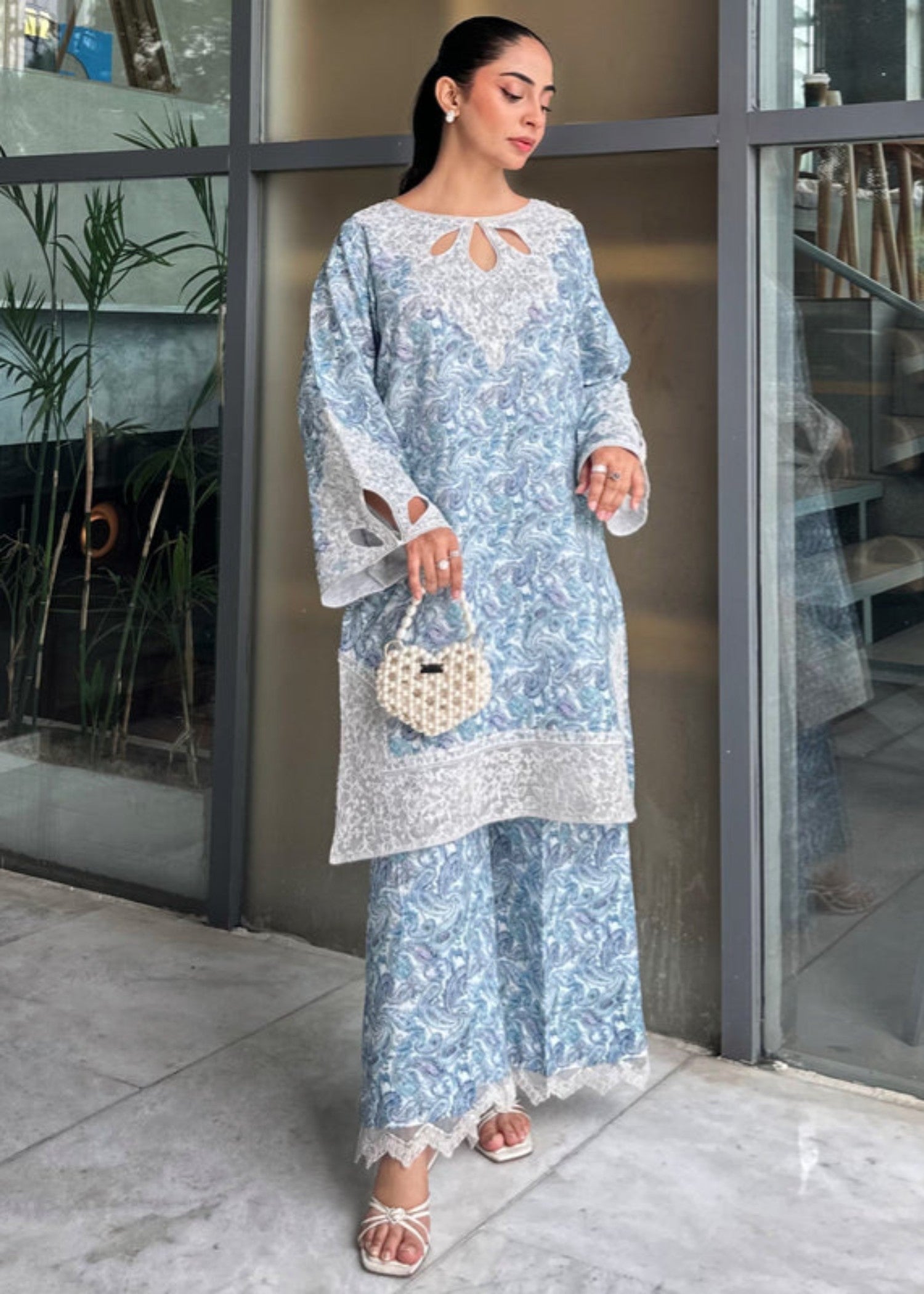 cambric cotton Co Ord Sets in Sky blue