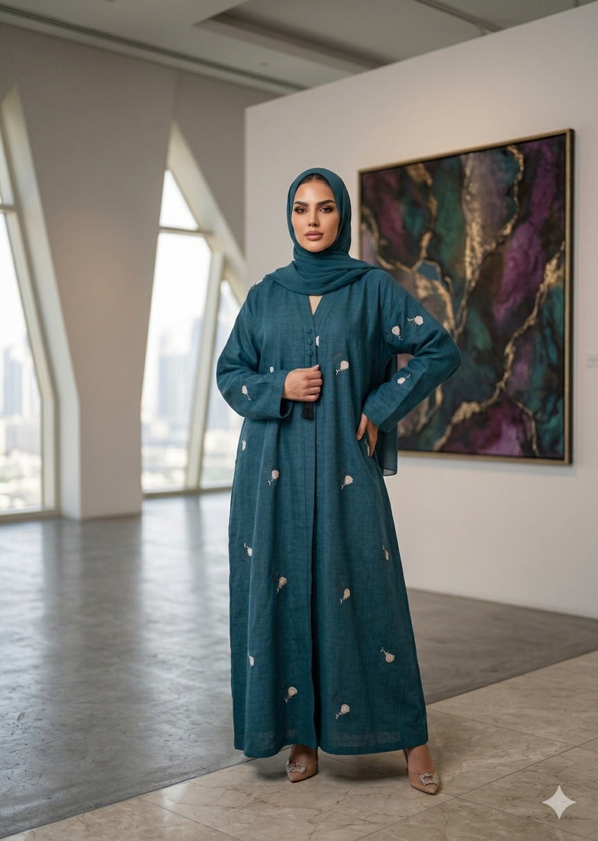 nidha blend Abaya in Steel blue