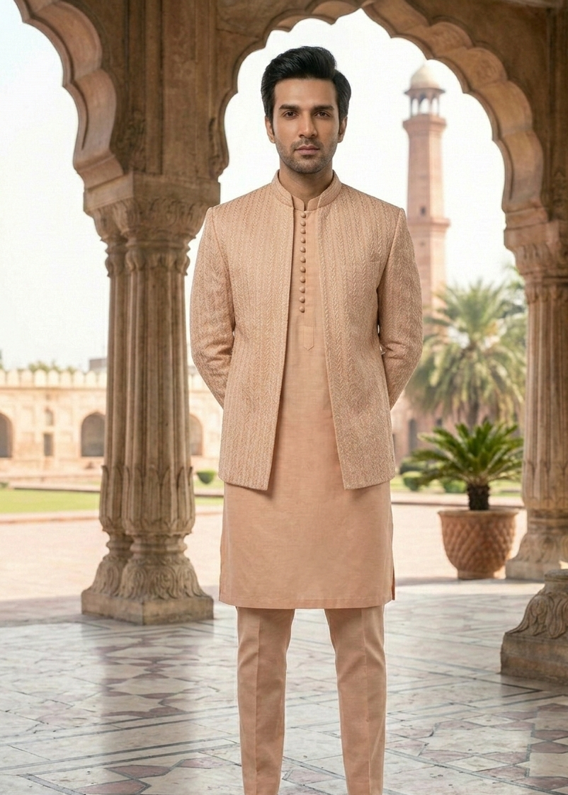 silk Prince Coat in Peach pink