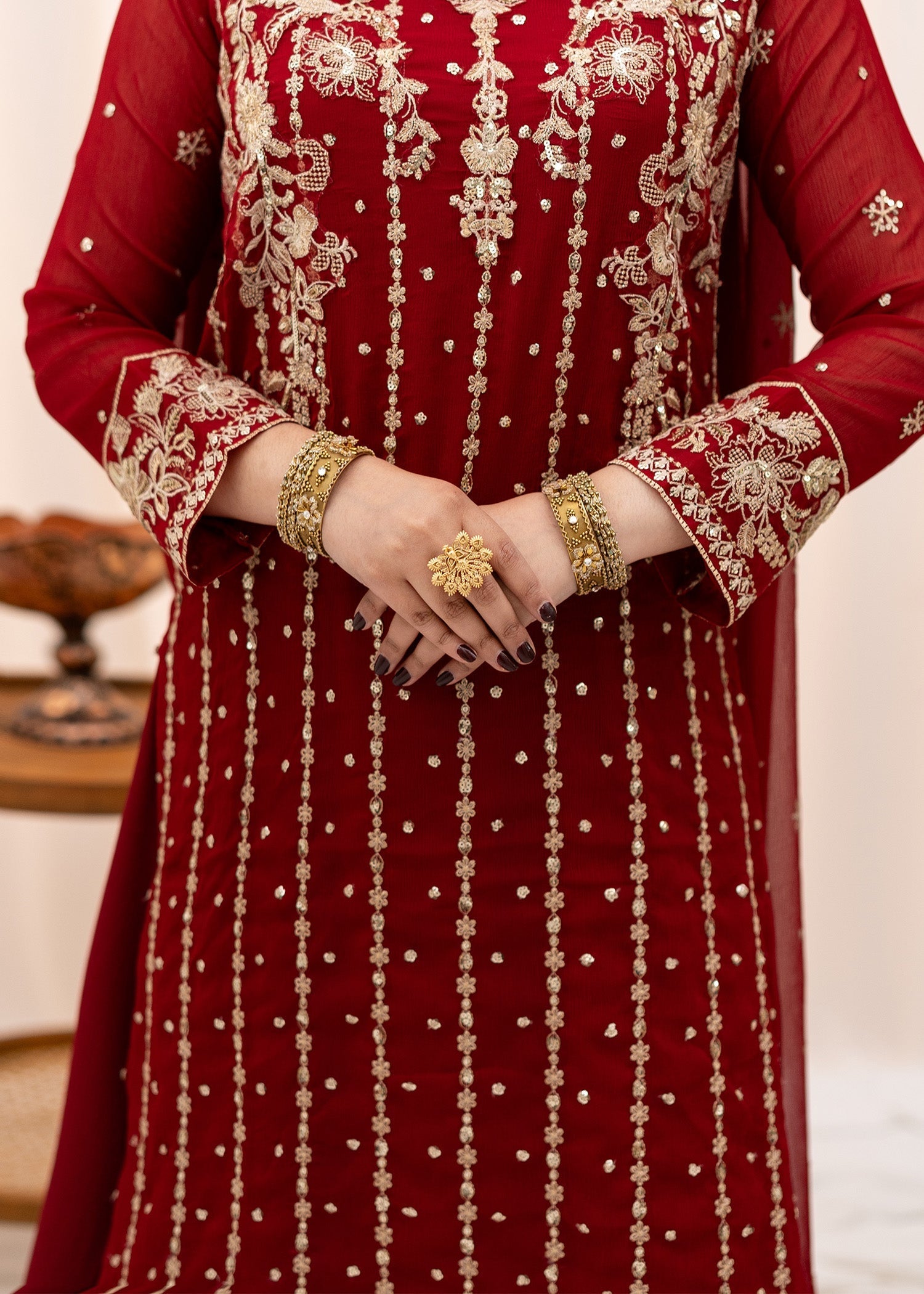 chiffon Lehenga in Maroon