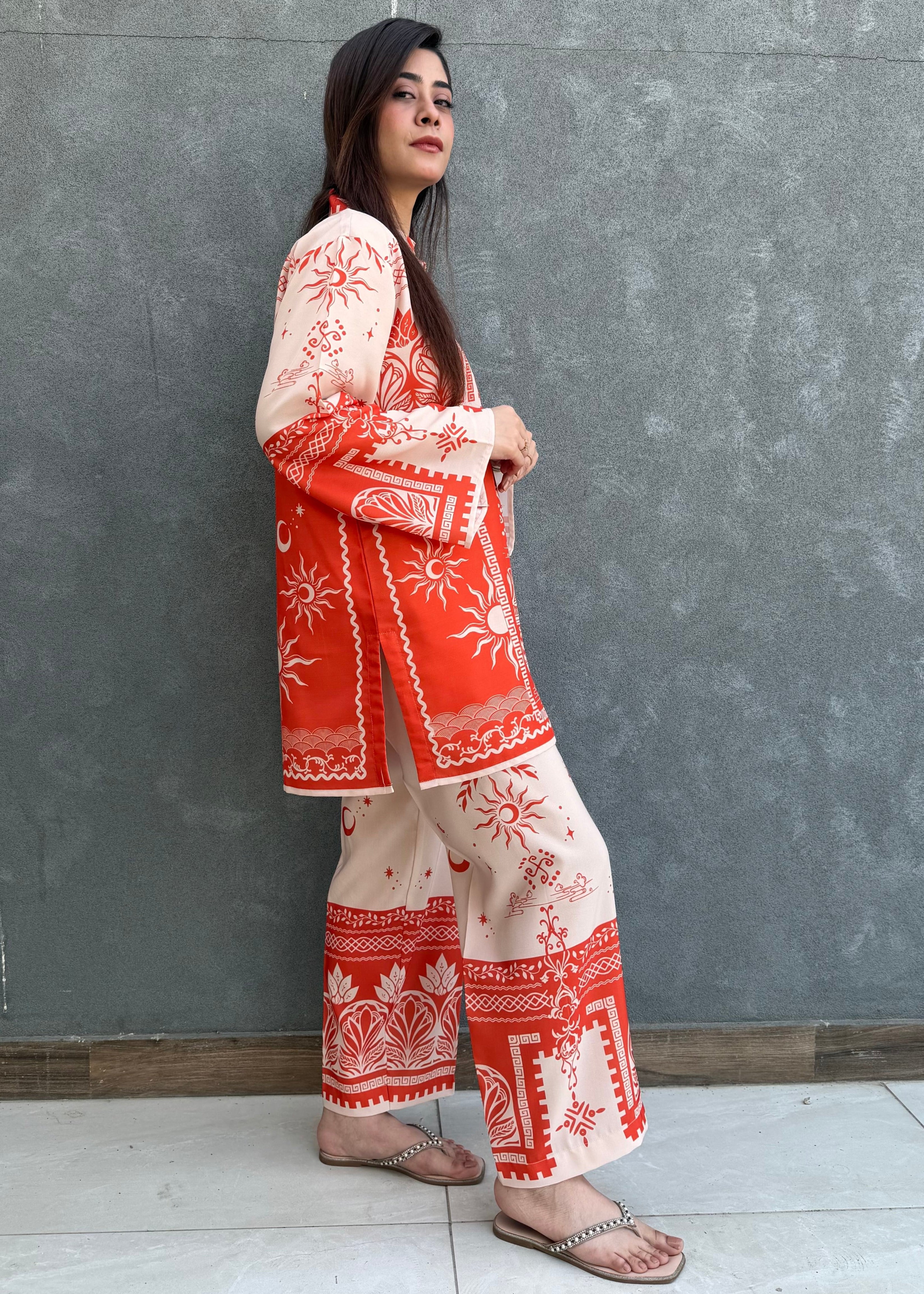 arabic lawn Co ord Sets in Orange