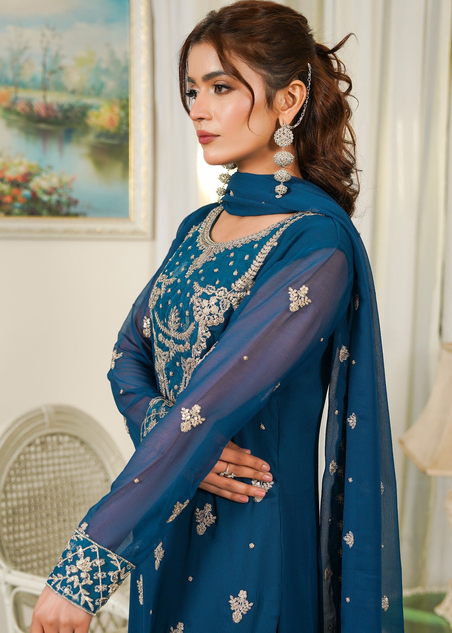 chiffon Unstitched in Azure