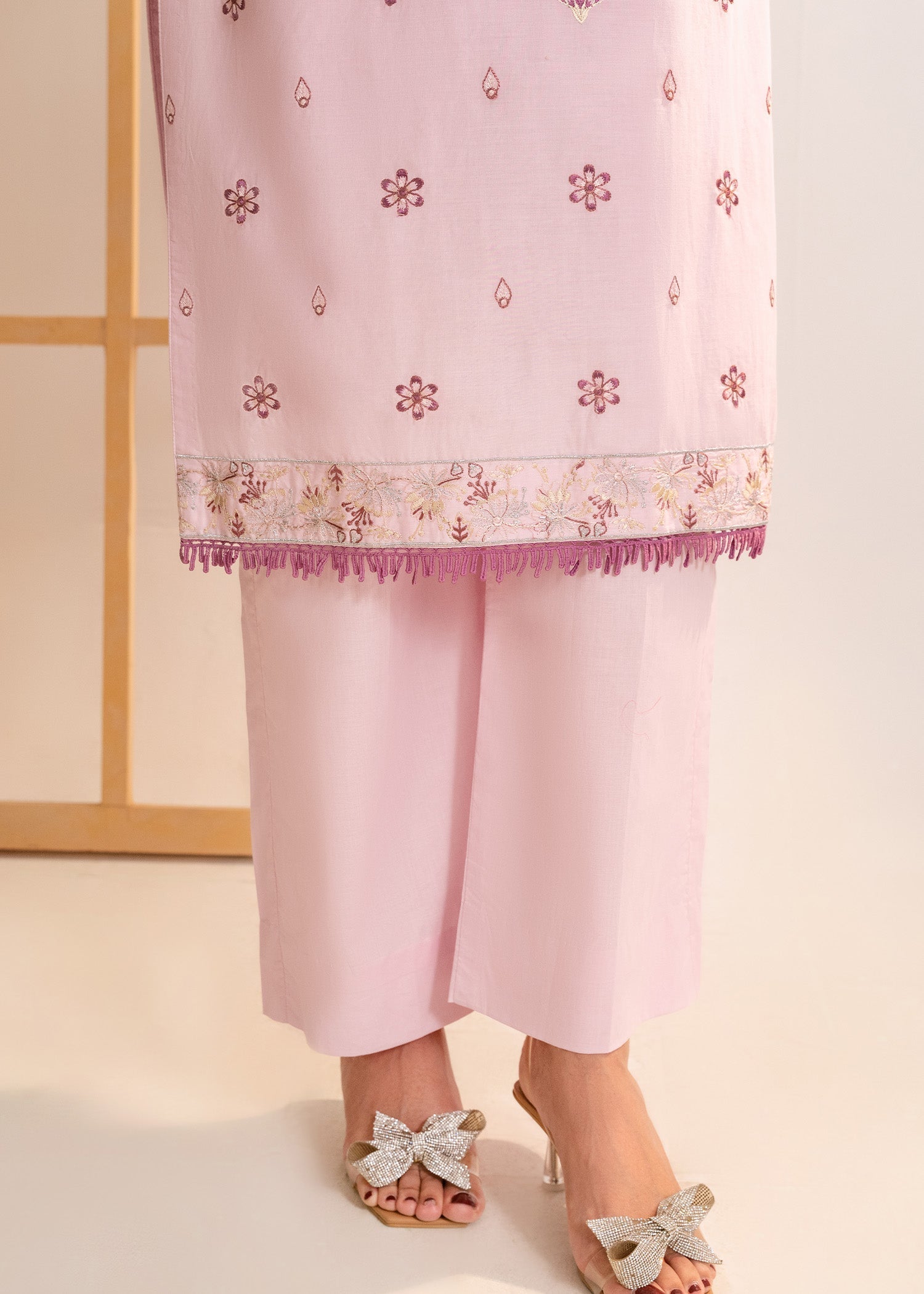 cambric cotton Kurta Set in Baby pink