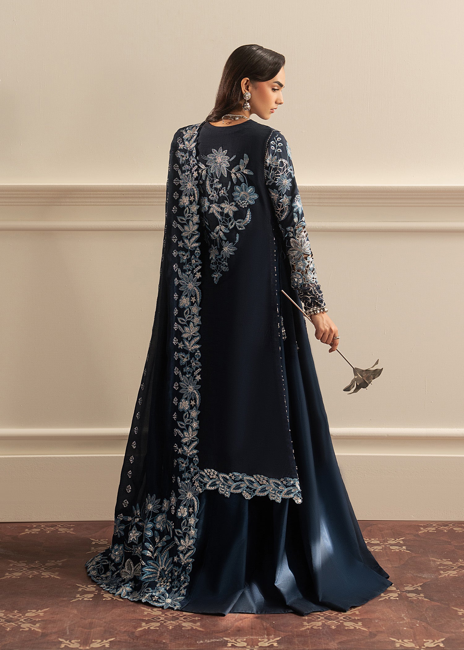 korean raw silk Pishwas in Blue