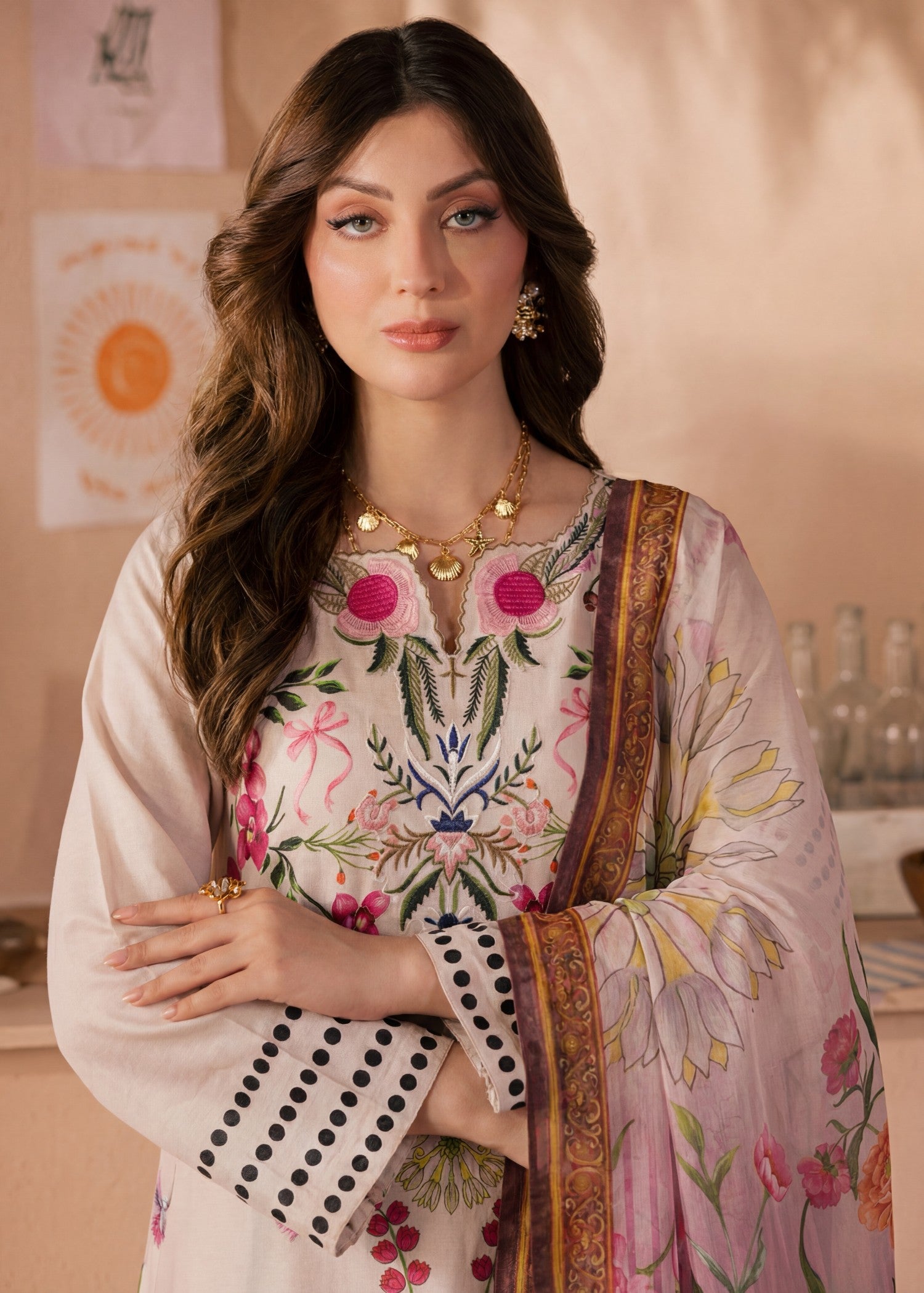 textured lawn Kurta Set in Multi