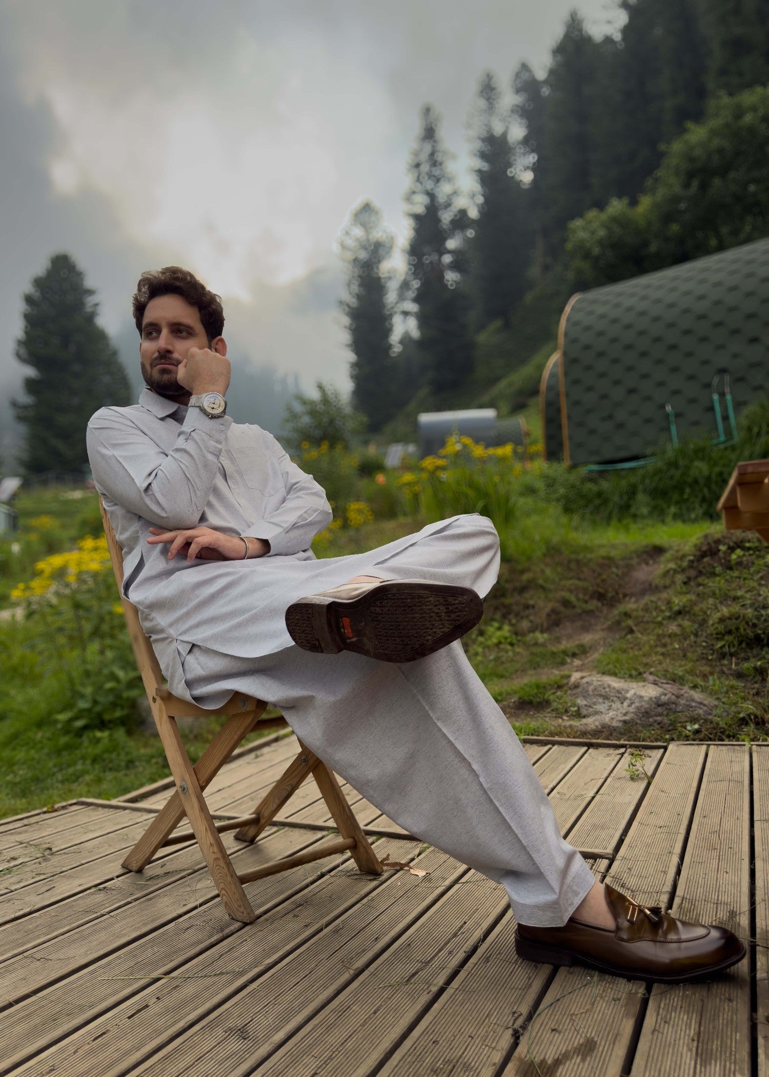 blended karandi Shalwar Kameez in Pastel grey