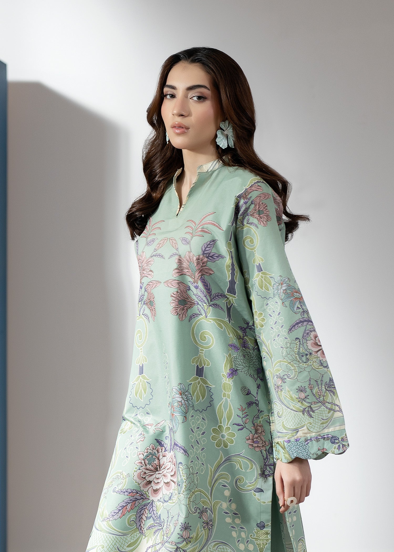 silk finish lawn Co Ord Sets in Pastel green