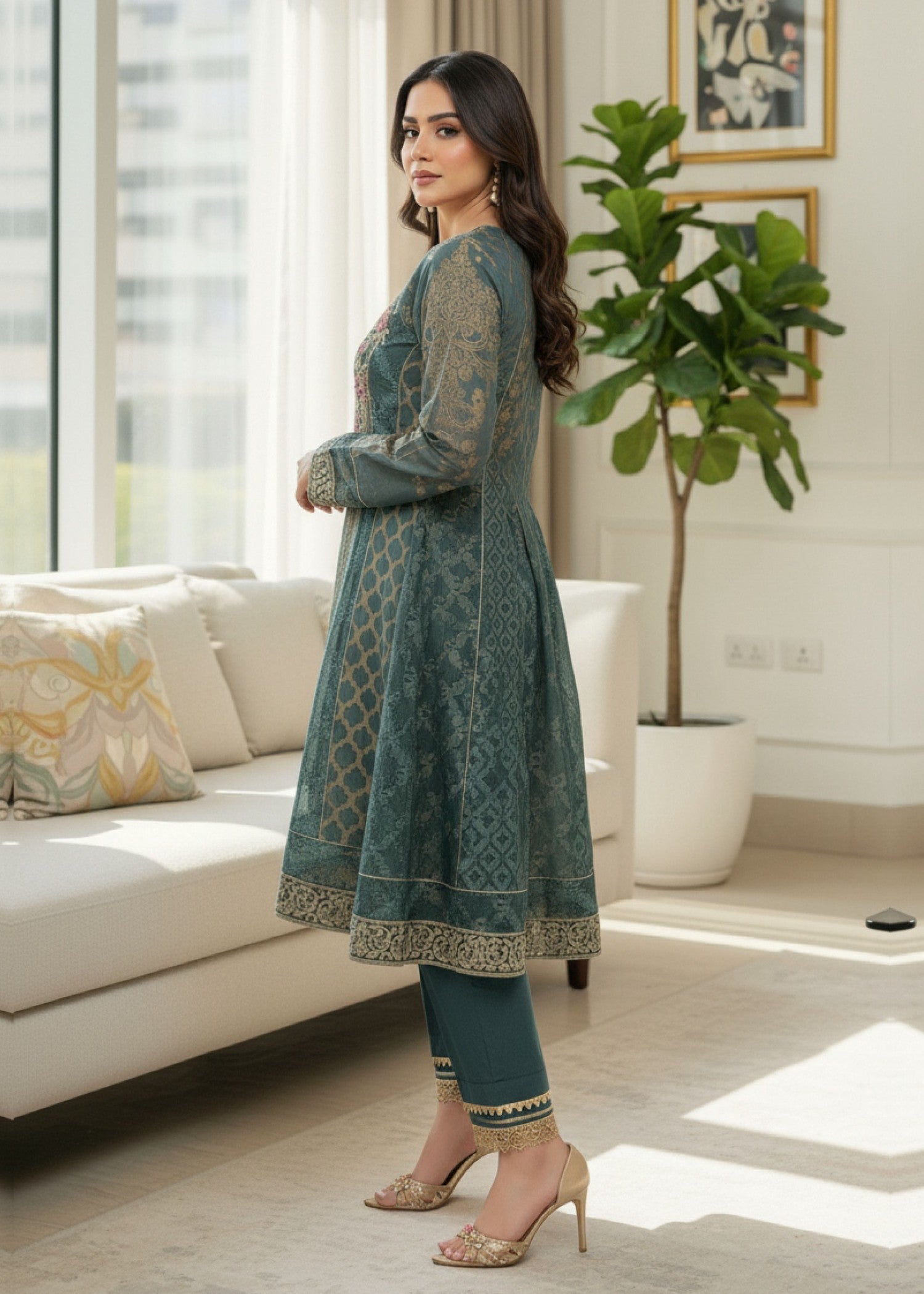 jacquard Short Frock in Green