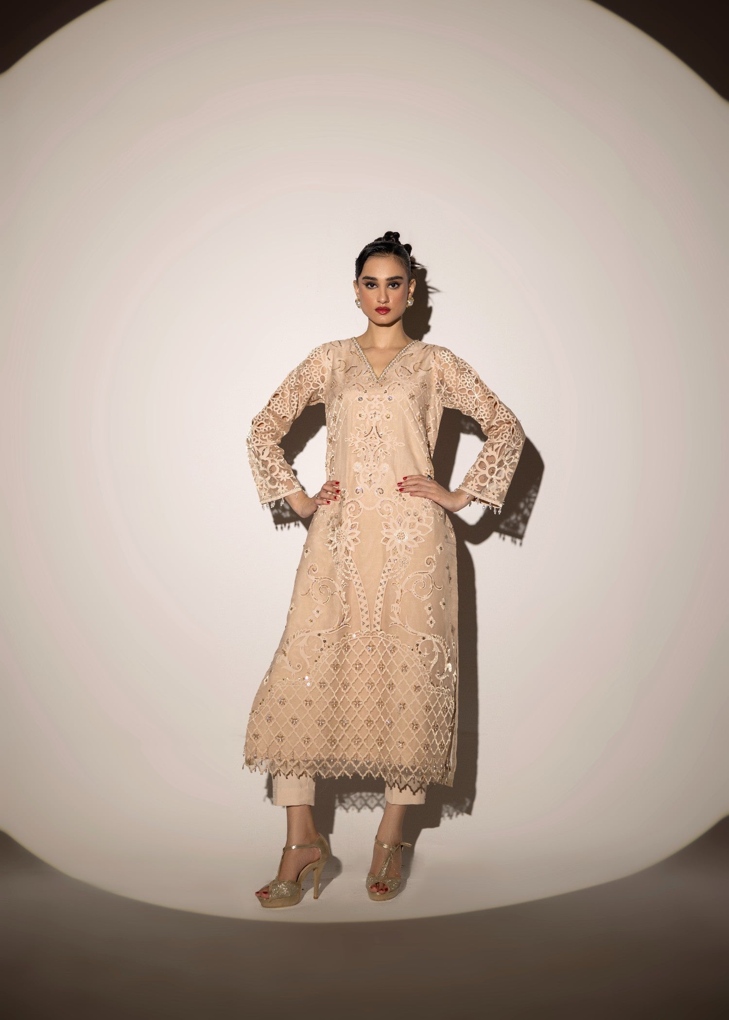 poly organza Kurta Set in Cream