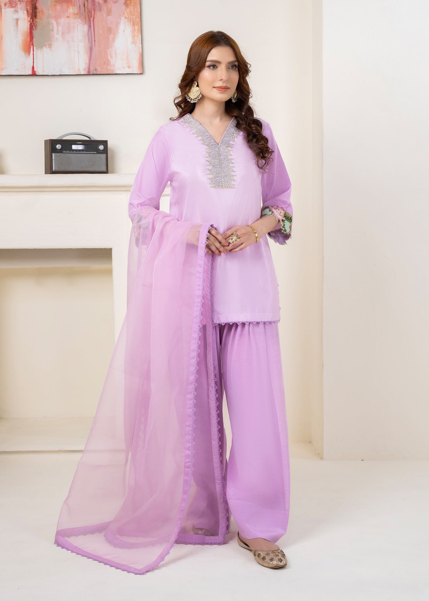 thai silk Kurta Set in Lilac