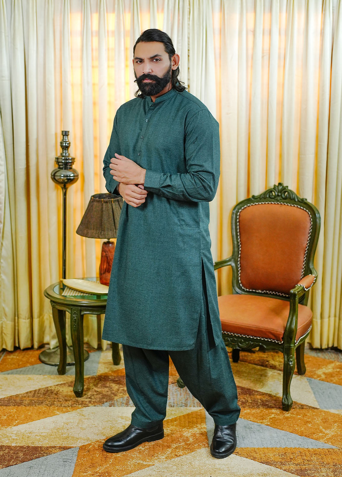 acrylic wool Shalwar Kameez in Sea green