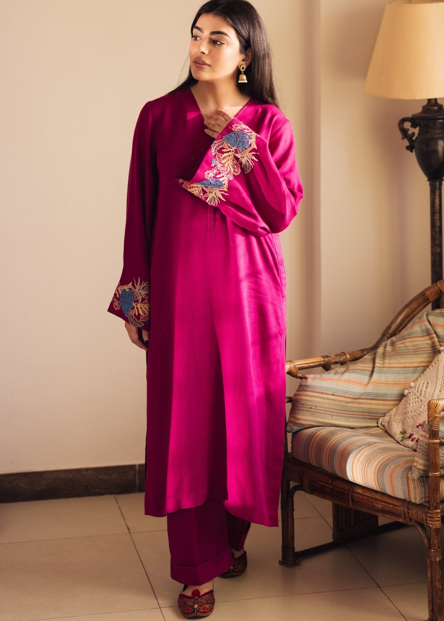 silk karandi Kurta Set in Pink