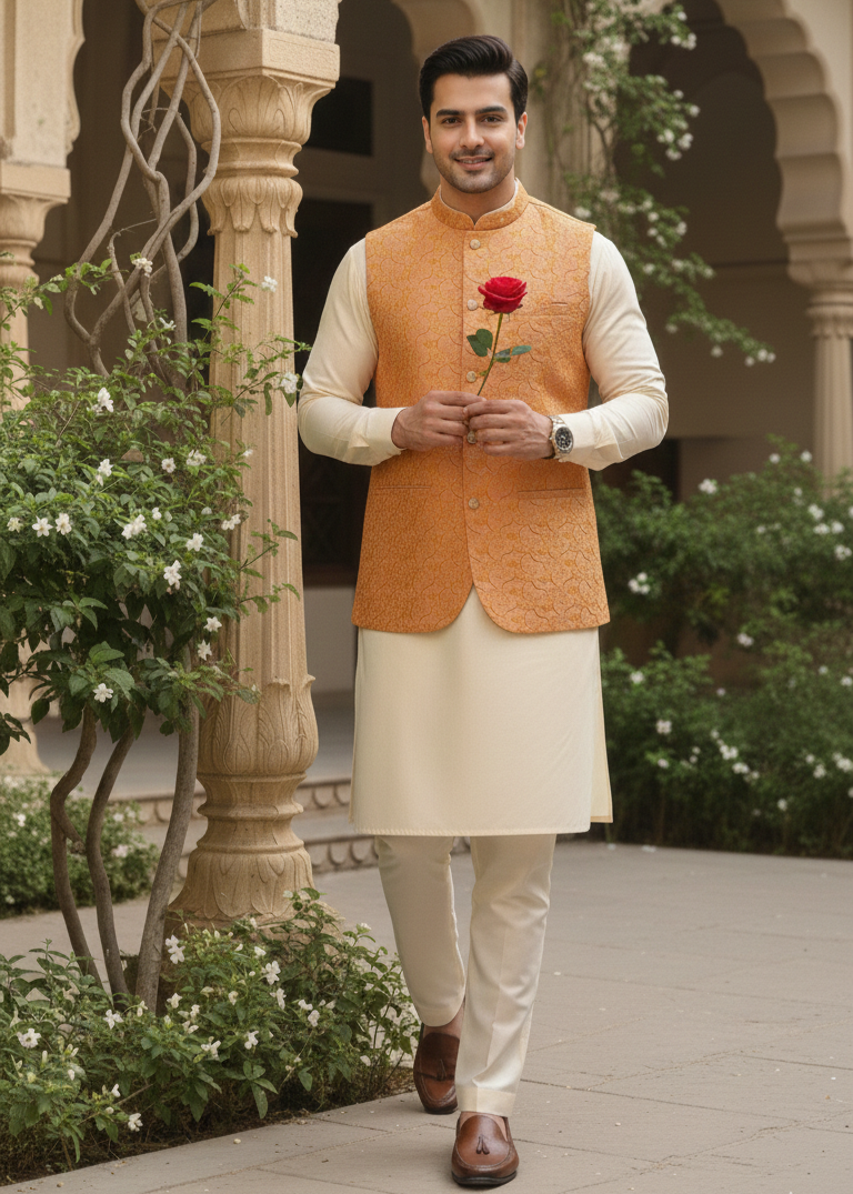 silk Waistcoat in Mustard, orange